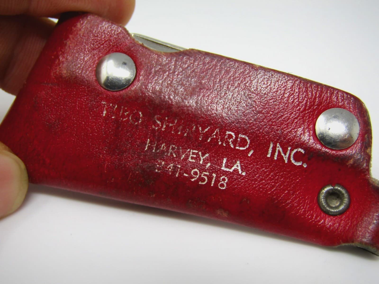 Vintage Pocket Knife & Holder: TIBO SHIPYARD Advertising Leather 3