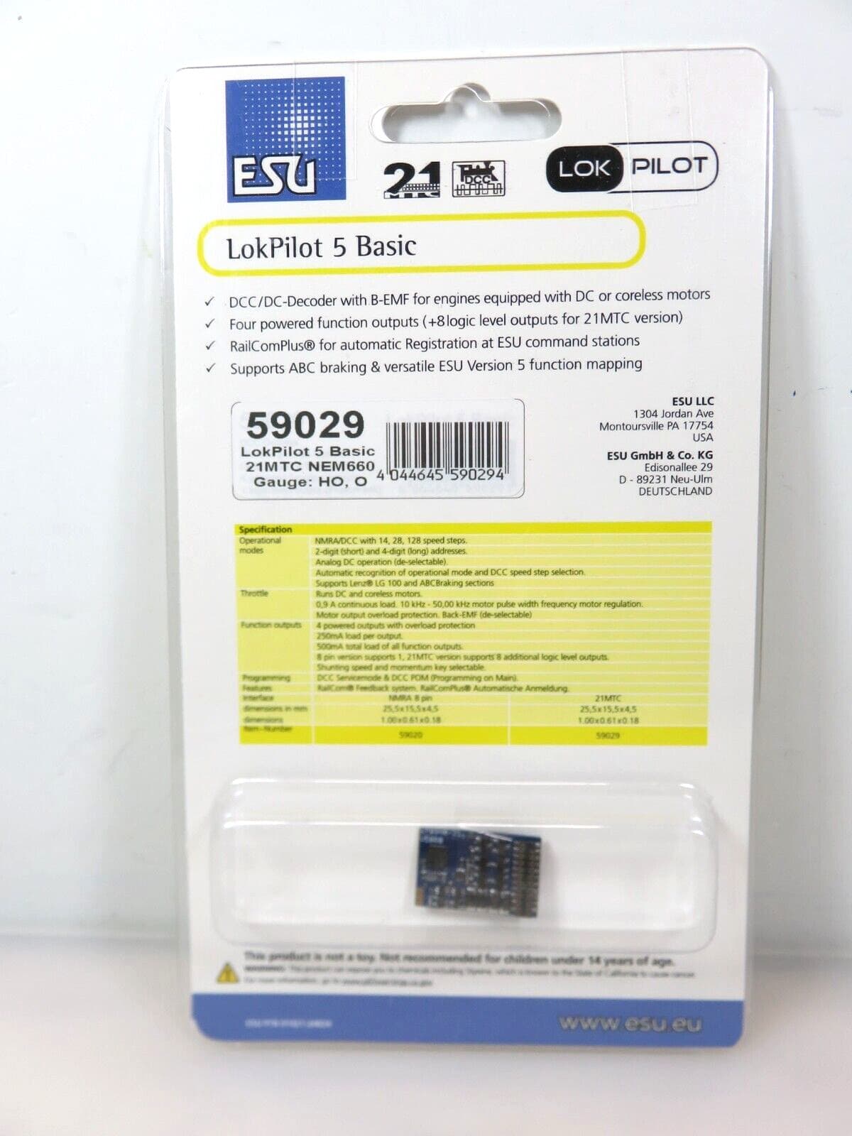 ESU 59029 LokPilot 5 Basic DCC, 21MTC Mobile 21 Pin Decoder for HO Scale 2