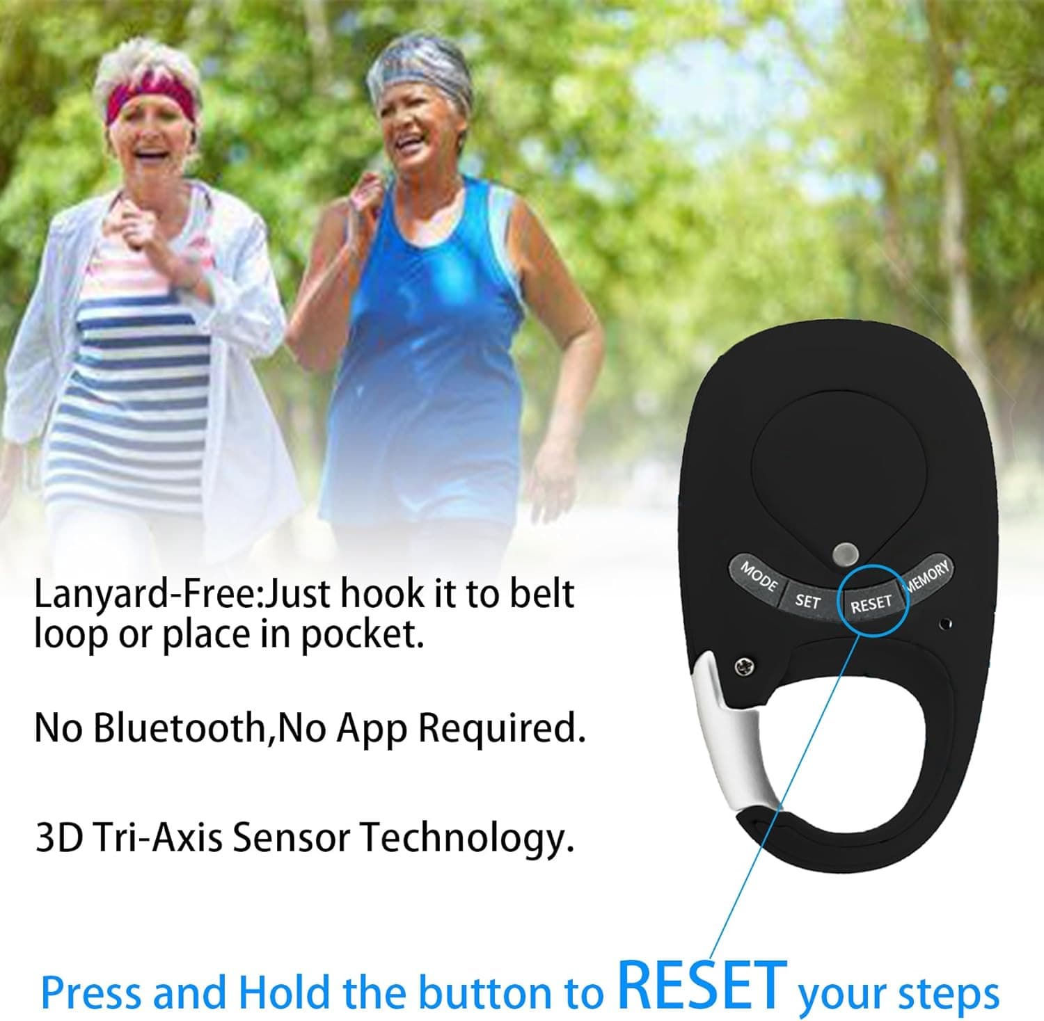 3D Pedometer with Carabiner, Accurate Step Tracker, Step Counter, Distance Track 2