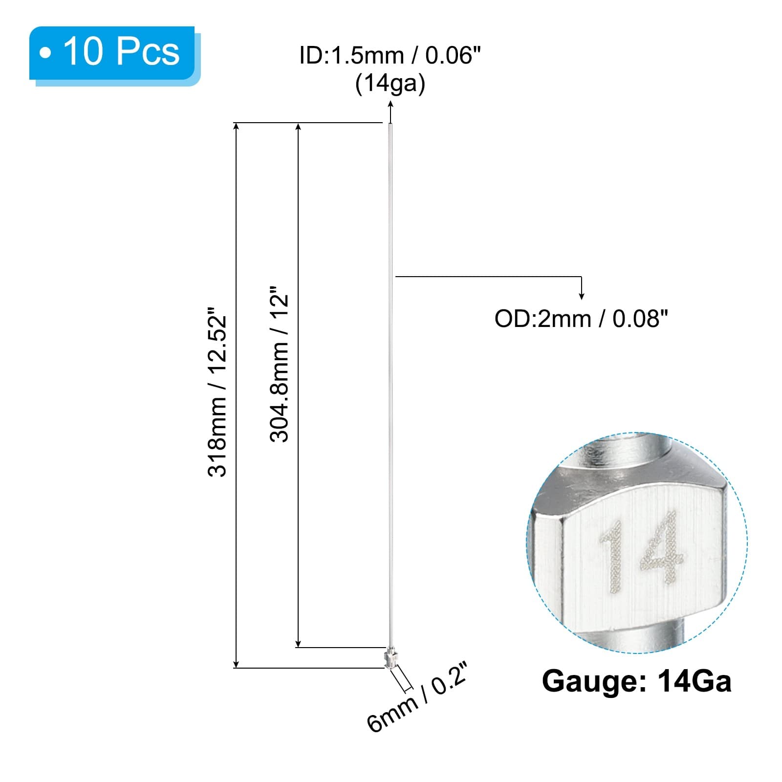10Pcs 14Gax12" Blunt Dispensing Needle Tips Stainless Steel Silver 2