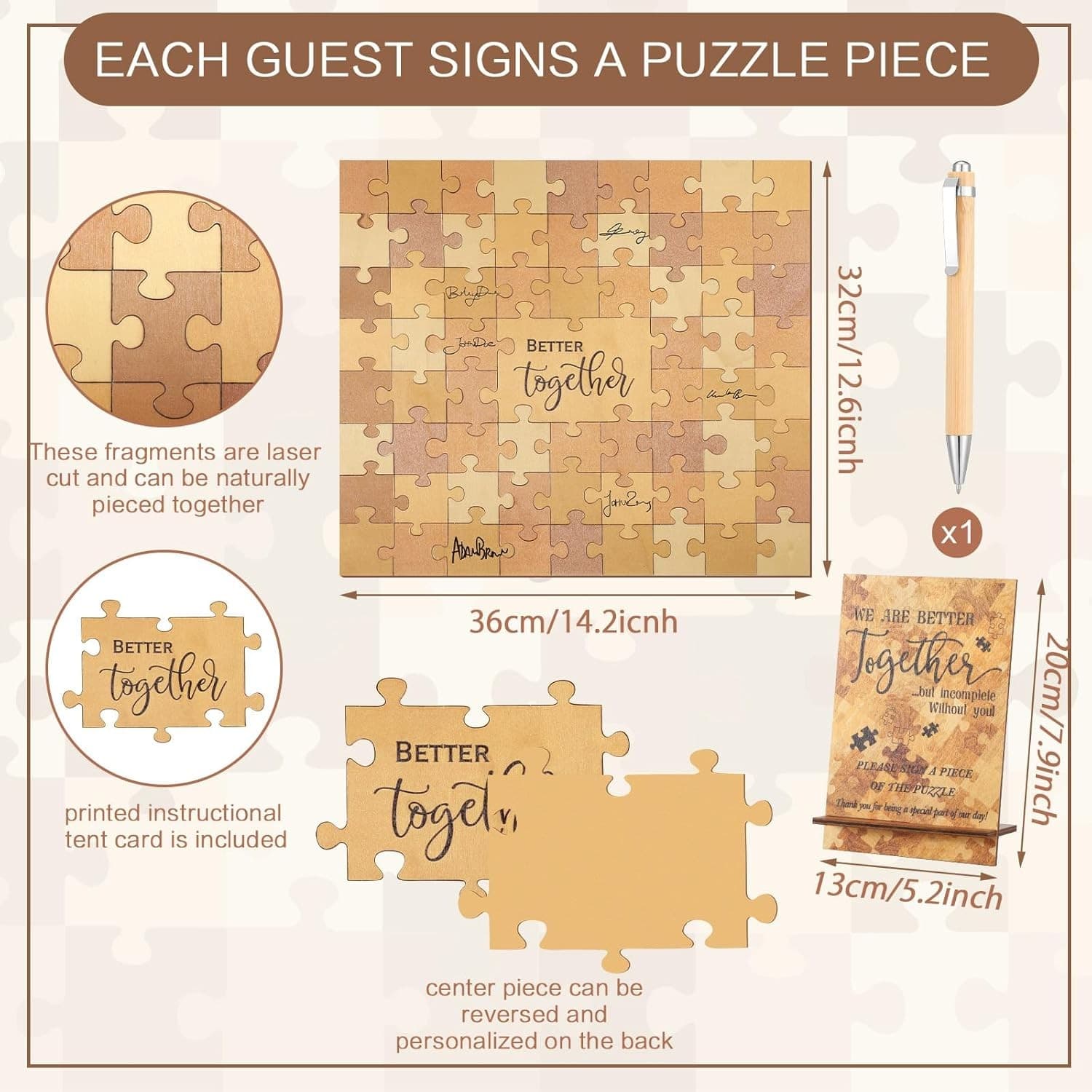 Wedding Guest Book Alternative Wooden Jigsaw Puzzle Guest Book Wedding Party Fav 3