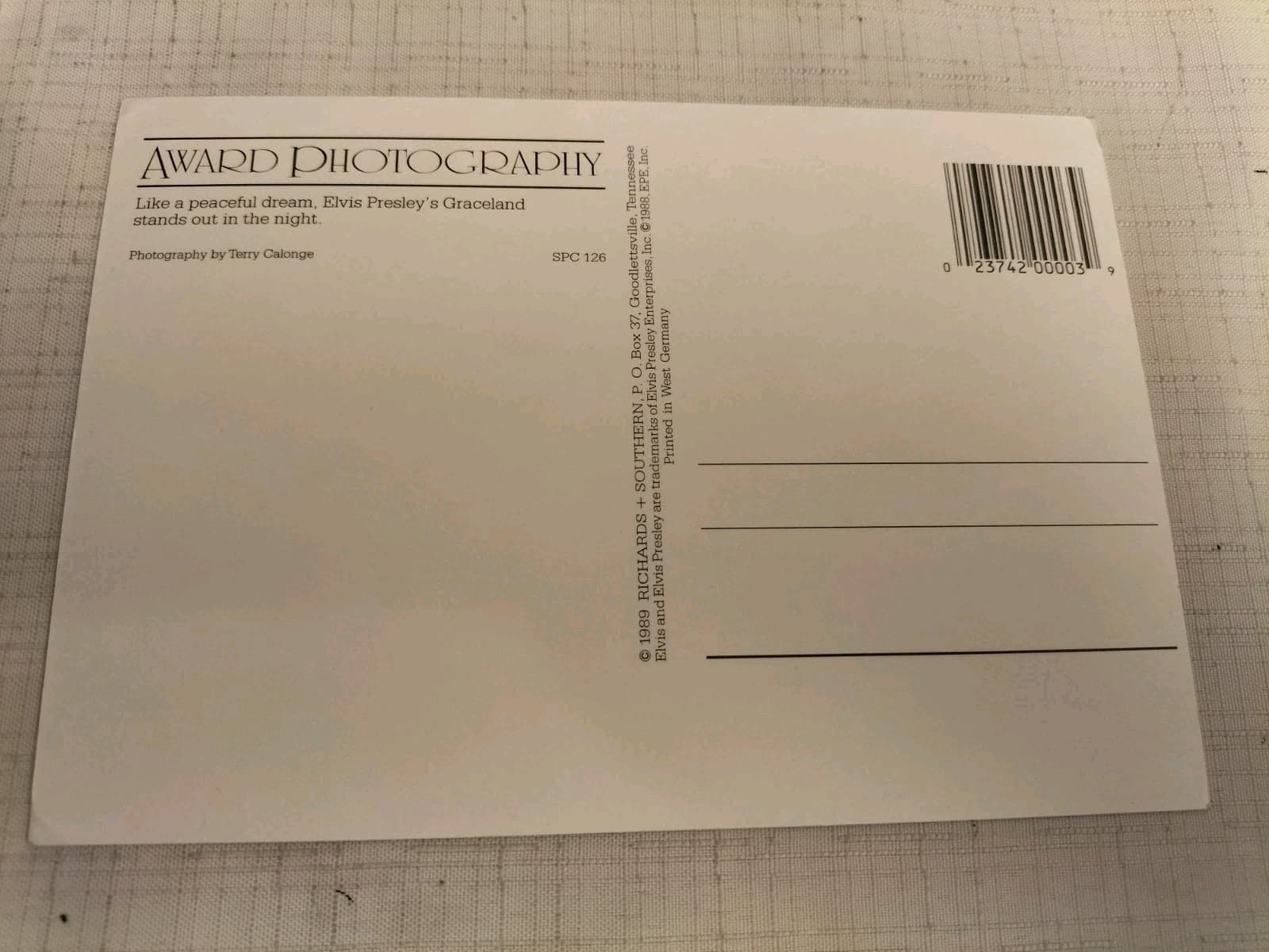 Postcard 1989 Elvis Presley Graceland (Richards & Southern Post Card Co) 2