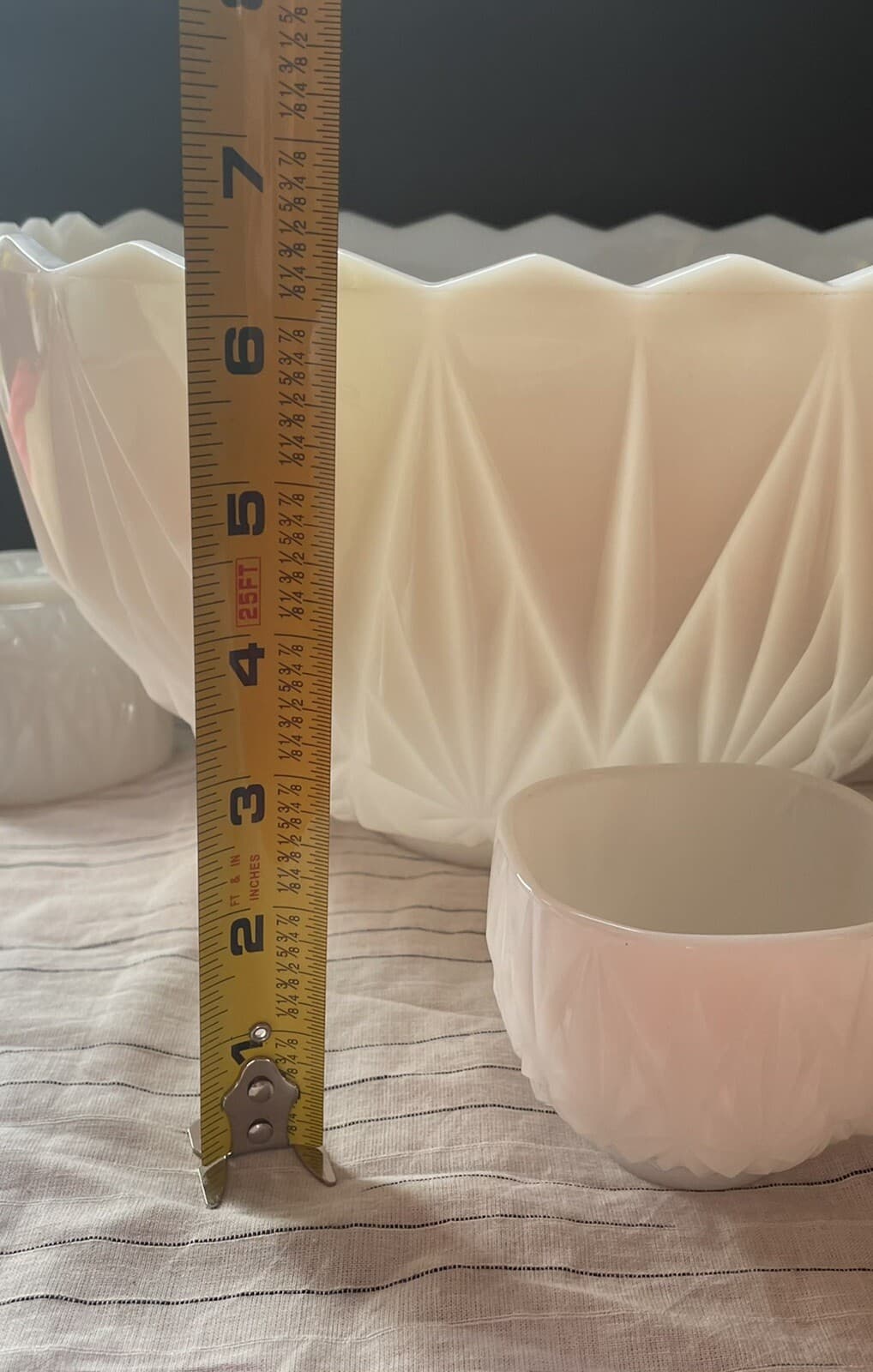 Vintage Hazel Atlas Williamsport Milk Glass Punch Bowl w/11 glasses 3