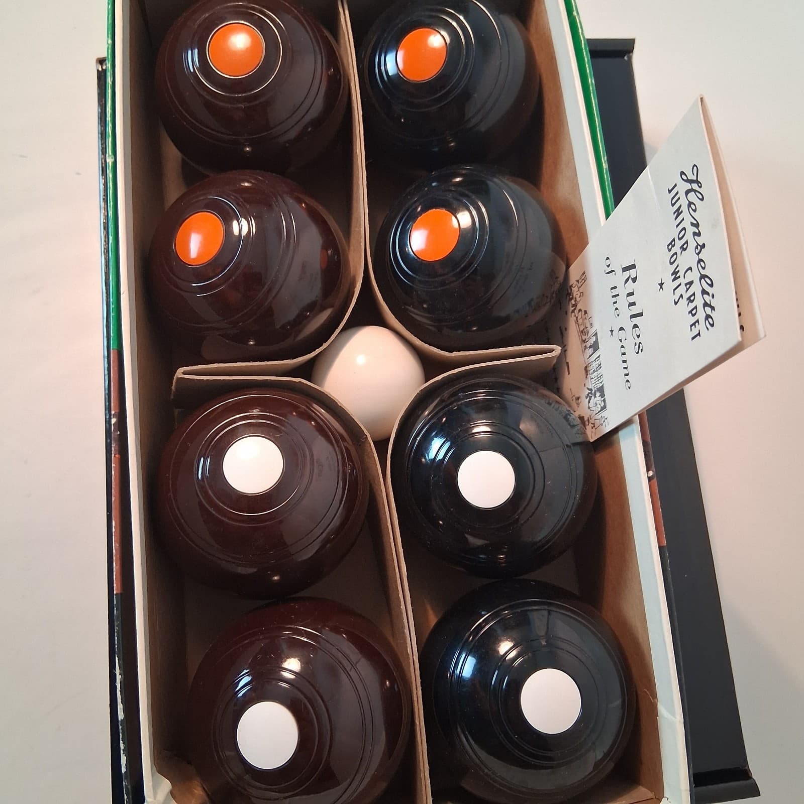 Vintage 1980’s Henselite Indoor Carpet Bowling Set 8 Biased Balls Original Box 4