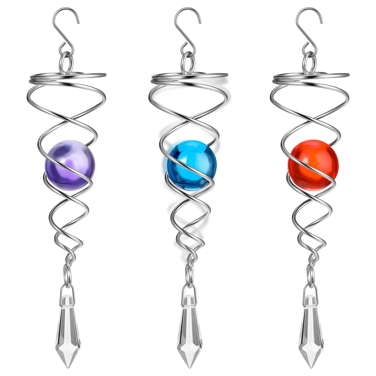 3 Pcs Gazing Ball Spiral Tail Decorative Wind Spinner for Indoor Outdoor Decor
