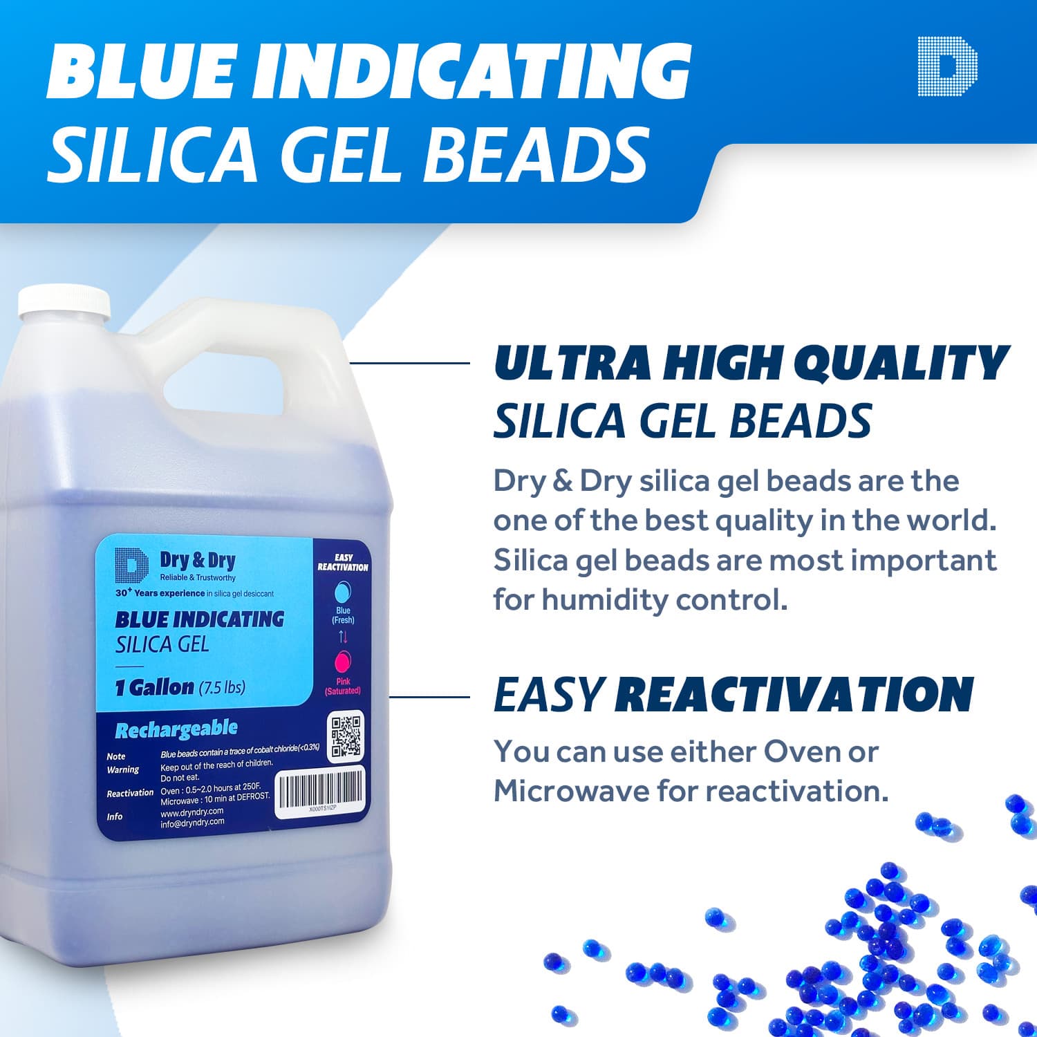 4 Gallon(30 LBS) "Dry & Dry" Premium Blue Indicating Silica Gel Desiccant Beads 2