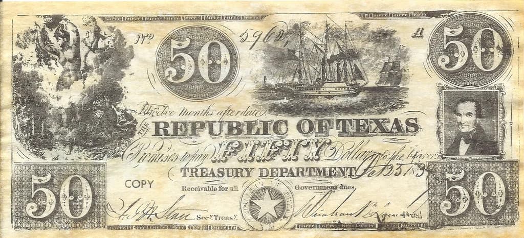 The Republic of Texas Currency Set 1838-1841 - Banknotes - Redback Currency 3