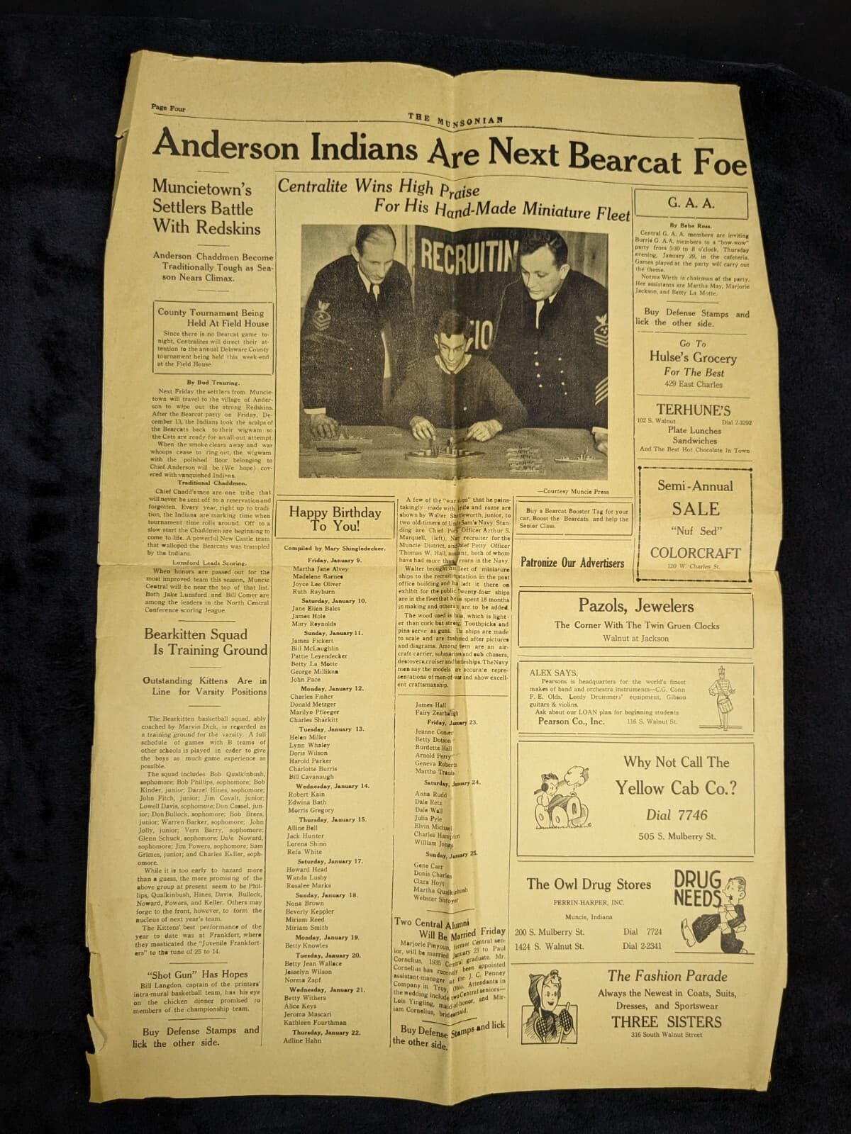 Munsonian Newspaper 1942 Muncie Indiana IN WW2 World War II Central High School 6