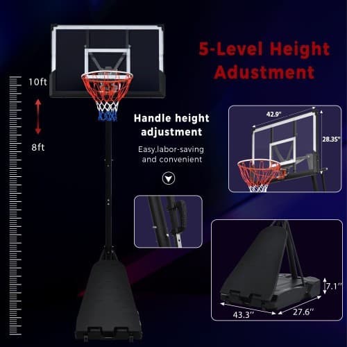 8-10FT Portable Basketball Hoop Goals System Height Adjustable for Youth/Adults 2