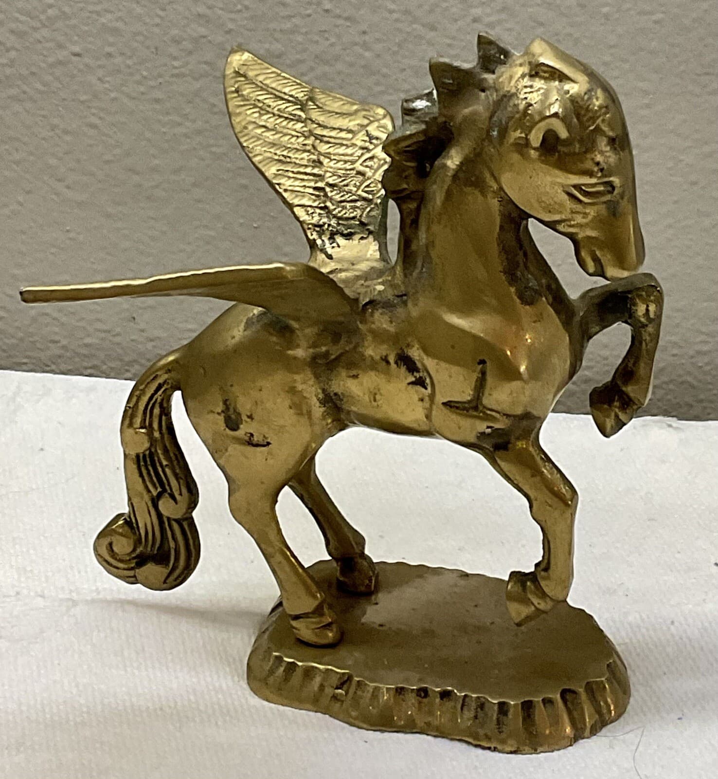 Brass Pegasus Statue Flying Winged Mythical Horse Flowing Mane Fantasy. 7" 2