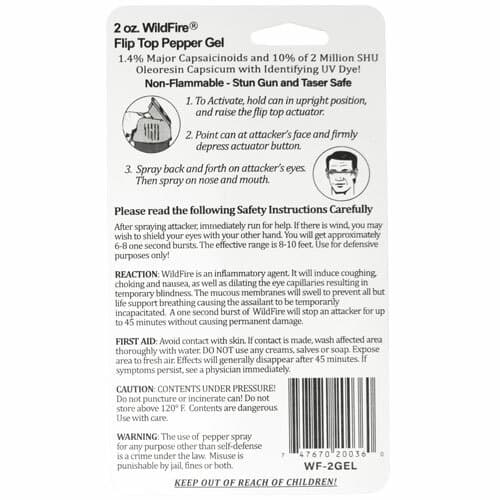 Hottest Wildfire Sticky Pepper GEL Self Defense 2oz Spray 1.4% MC. 10% OC UV Dye 3