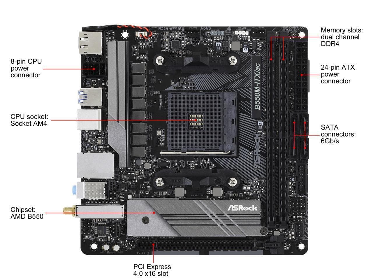 ASRock B550M-ITX/AC AM4 AMD B550 SATA 6Gb/s Mini ITX AMD Motherboard 2