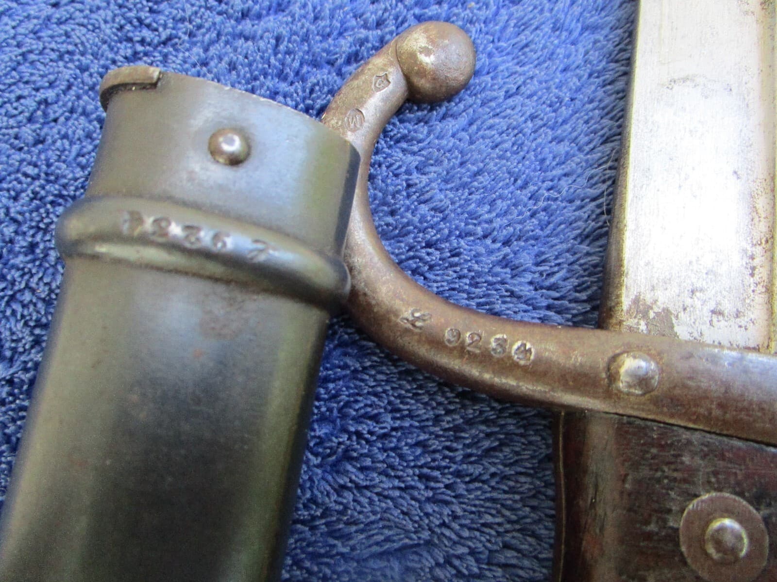 ORIGINAL ANTIQUE M1874 FRENCH GRAS RIFLE BAYONET AND SCABBARD MATCHING NUMBERS 6