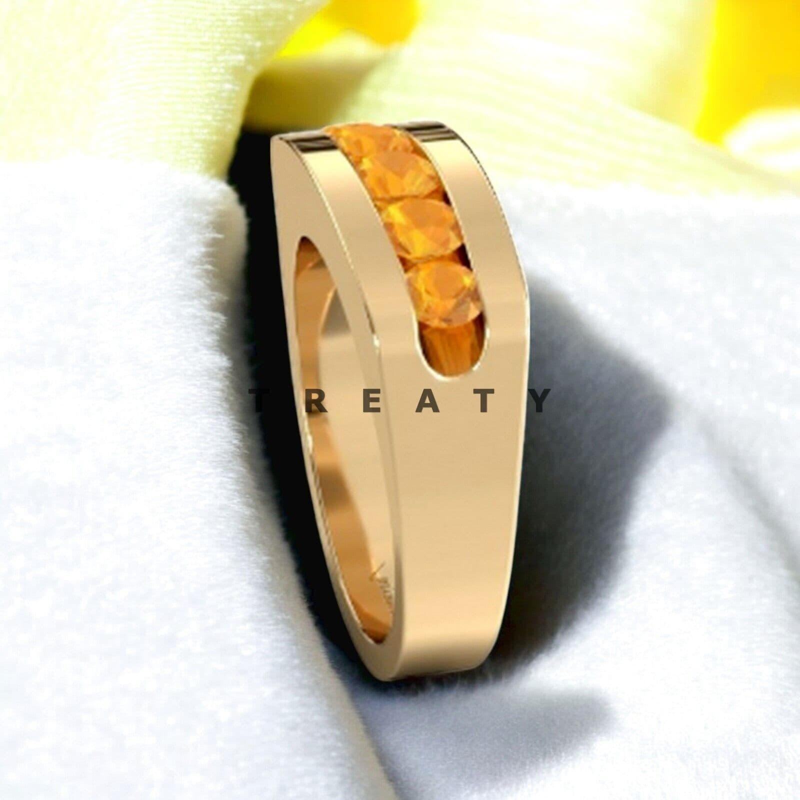 Citrine Round Cut With 925 Sterling Silver Gold Plated Ring For Men's #479 # 4