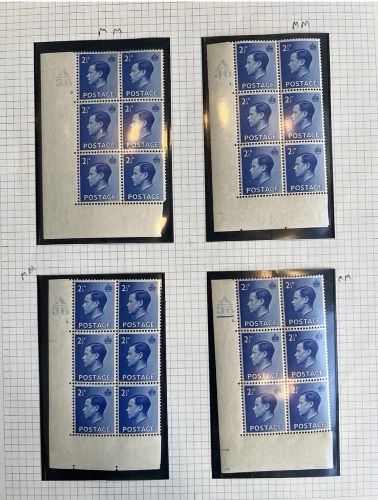 GB KE8 KEVIII Controls Corner Blocks Of 6 Mint Hinged 2 1/2d Blue