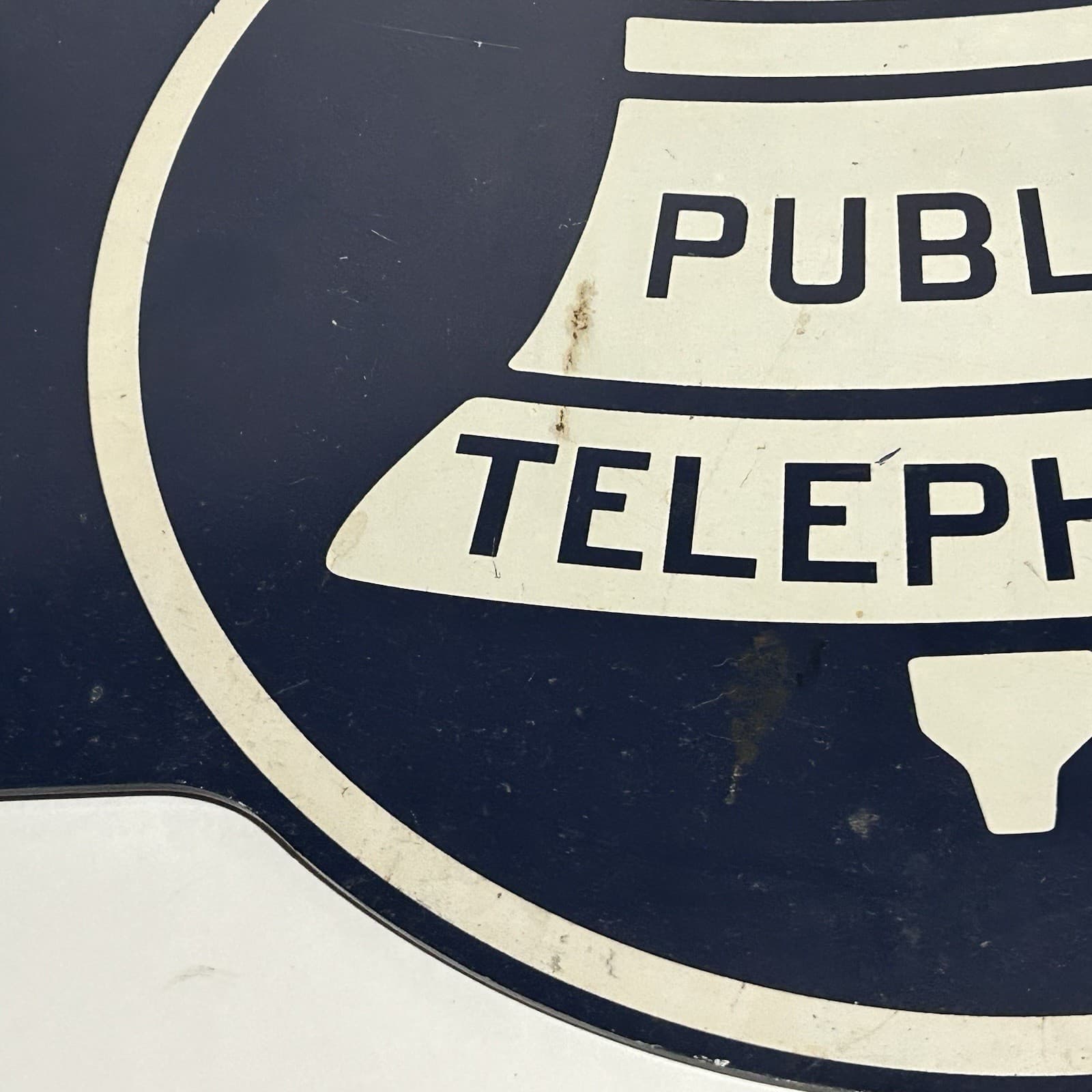 Vtg Metal Public Telephone Sign Bell System Double Sided Flange Bllue White 6