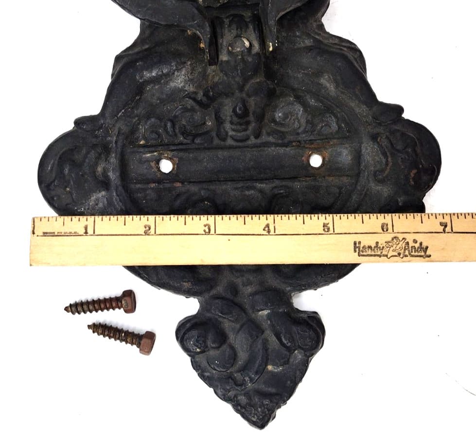 Large Vintage Cast Iron Door Knocker Gothic Cherub Architecture Classic w Screws 3