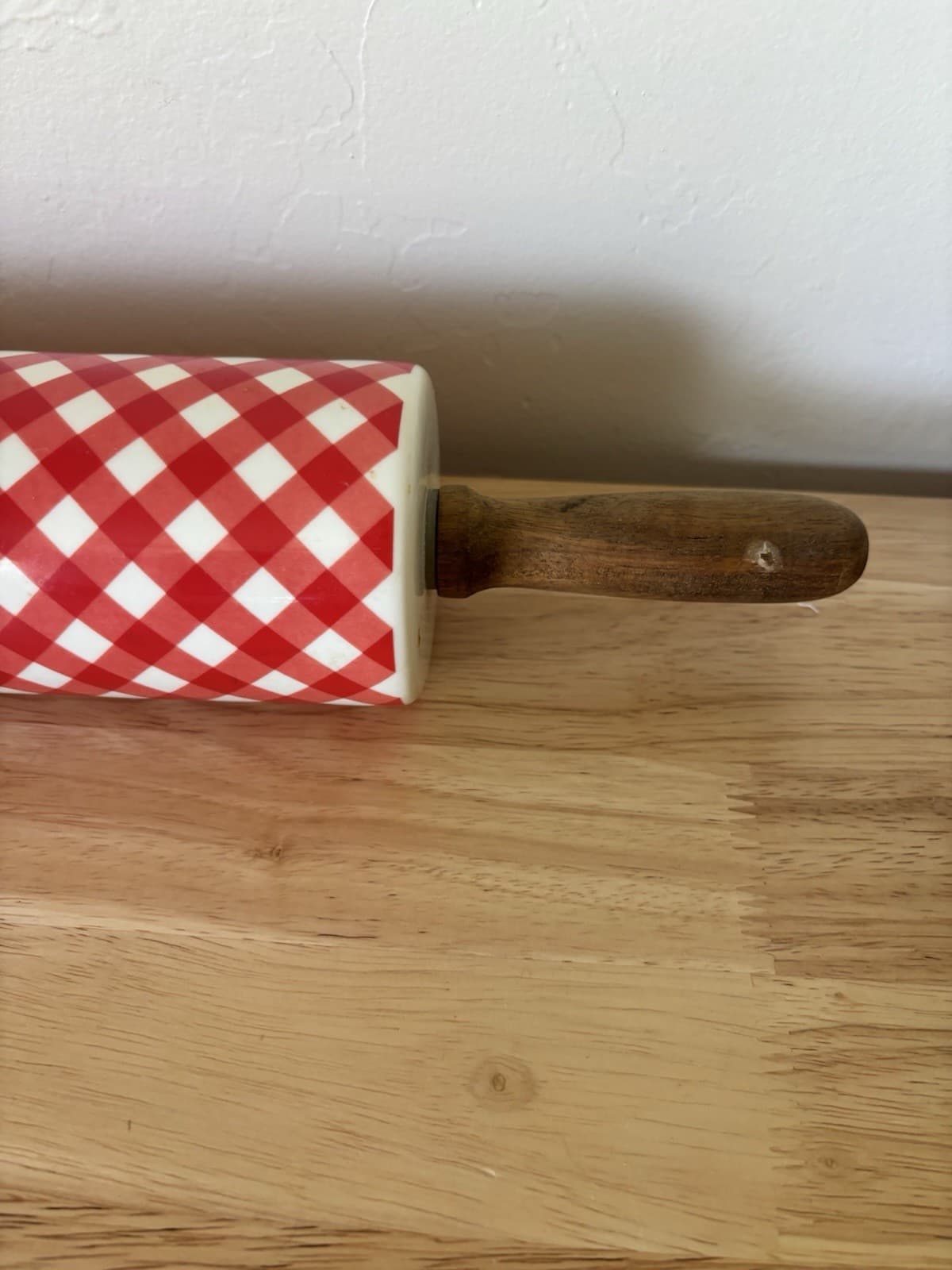Pioneer Woman  Red And White Rolling Pin Wood Handles Signed Wood Handles HTF 3