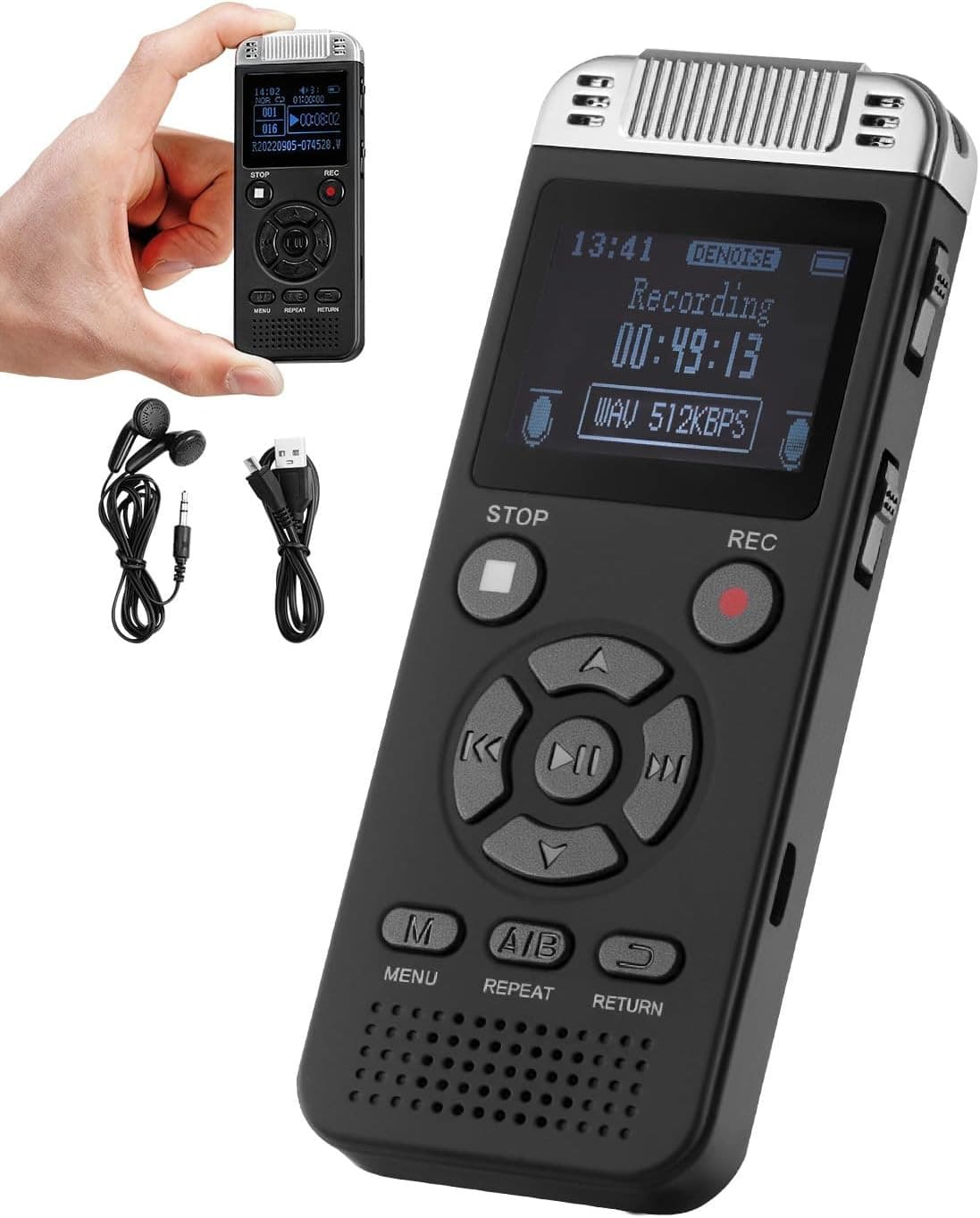 Digital Voice Recorder, 128GB, Voice Activated Recorder with Playback, Audio Rec