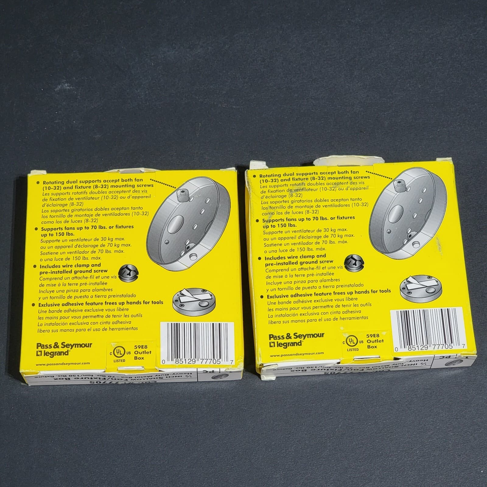 Lot of 2 Reiker 1/2 Inch Shallow Fan / Fixture Box Legrand Cat # 77705 Cat#JK 2