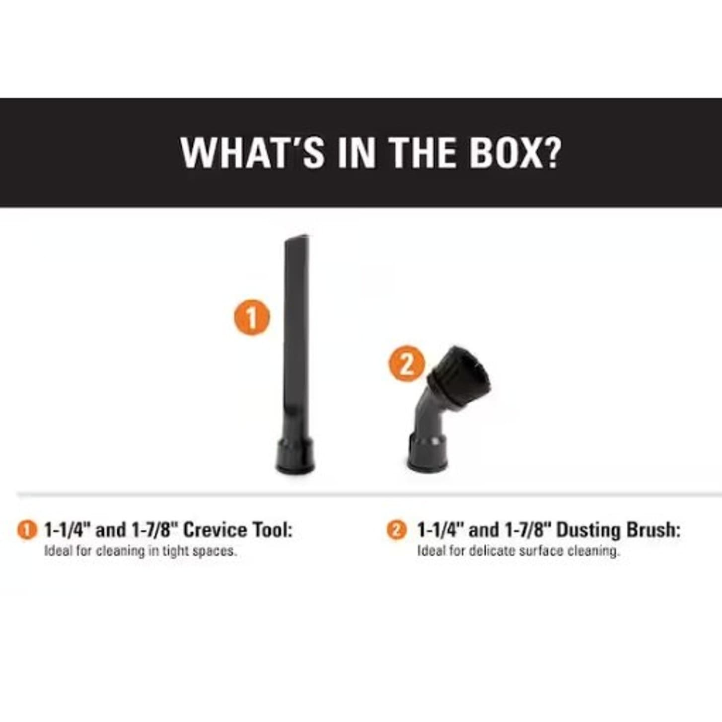 Ridgid 1-1/4 in. Dusting Brush & Crevice Tool attachments, Wet/Dry Shop Vacuum 2