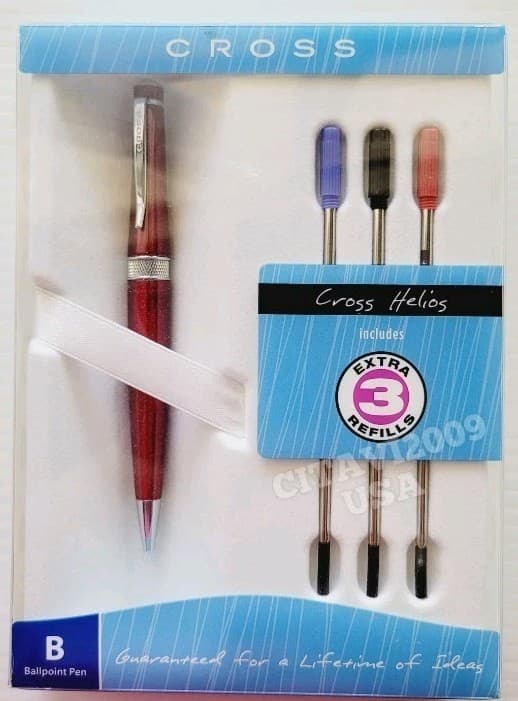 CROSS BALLPOINT PEN  * VIENNA CRANBERRY / DARK RED + THREE REFILLS. AT0432RFL-9 3
