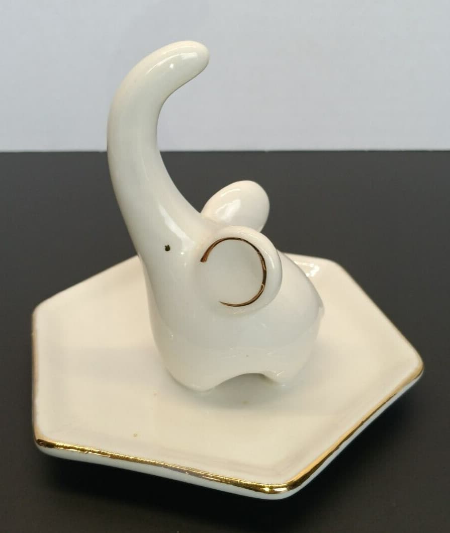 Elephant Ring Holder Porcelain White and Gold Trim 4