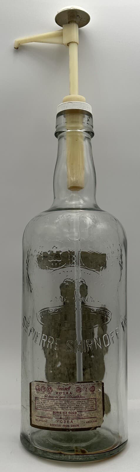 Vintage Large Smirnoff Vodka Glass 1 Gallon Bottle 80 Proof Pierre Pump Empty 5
