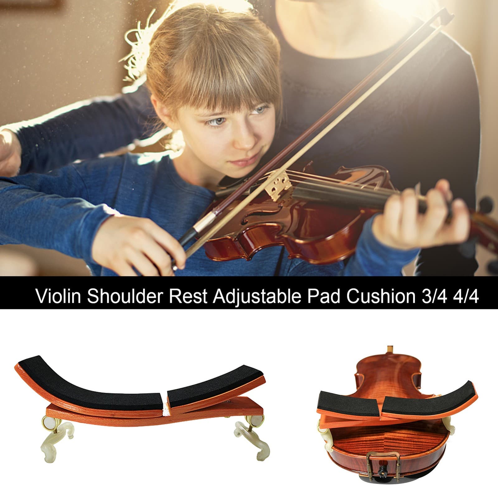 New Violin Shoulder Rest For 4/4 3/4 Violin Adjustable Height Rotated Angle 3