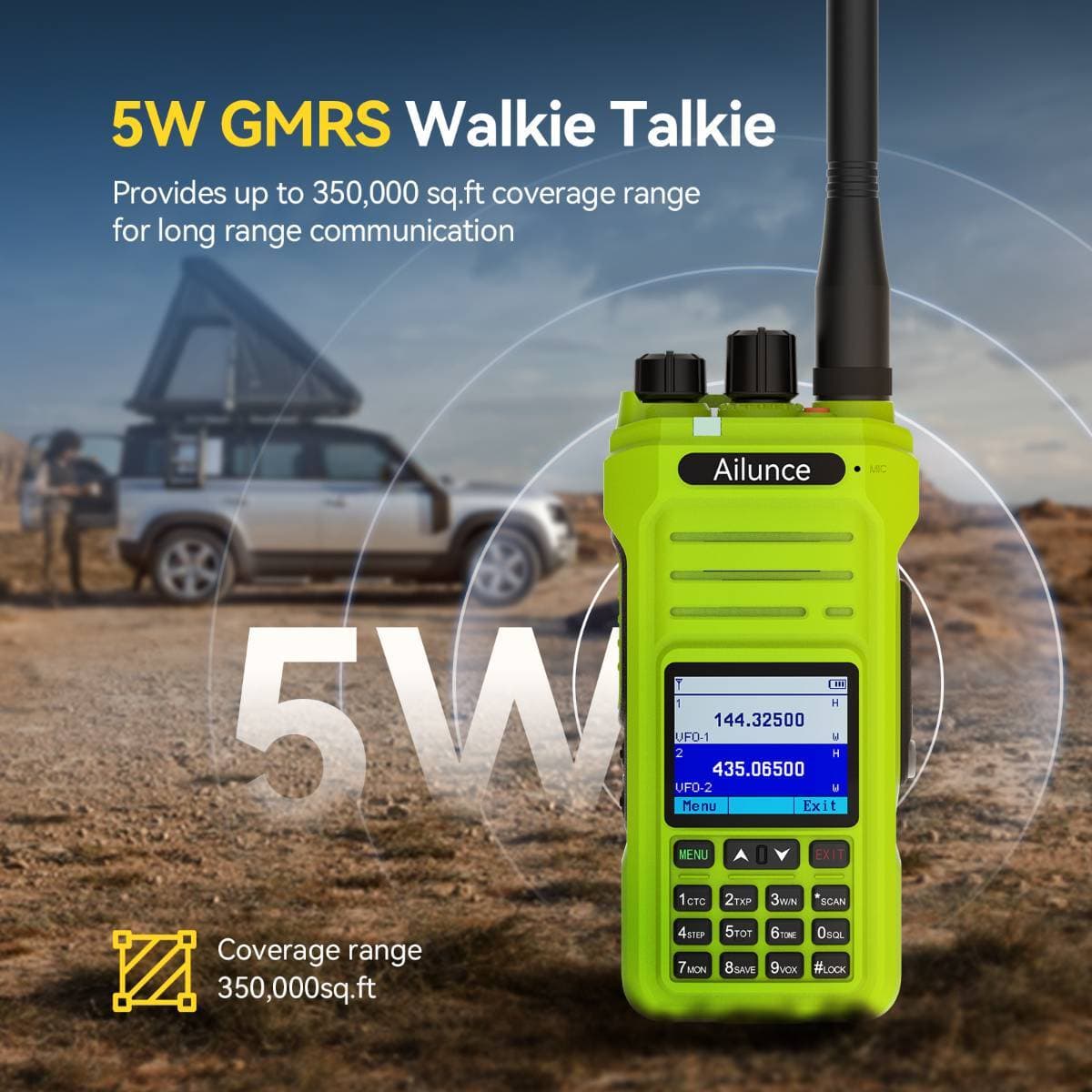 Ailunce HA1G GMRS 5W IP67 Rugged Walkie Tadlkie 256 Channels NOAA Green Outdoor 2