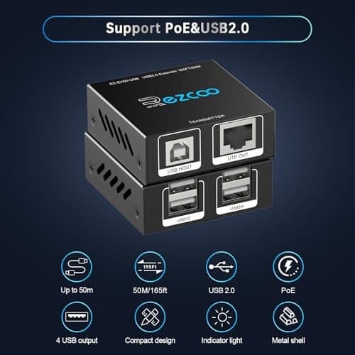 USB Extender 165ft 50m 4-Port USB2.0 HUB by Cat5e Cat6 -Two Webcam Work  3