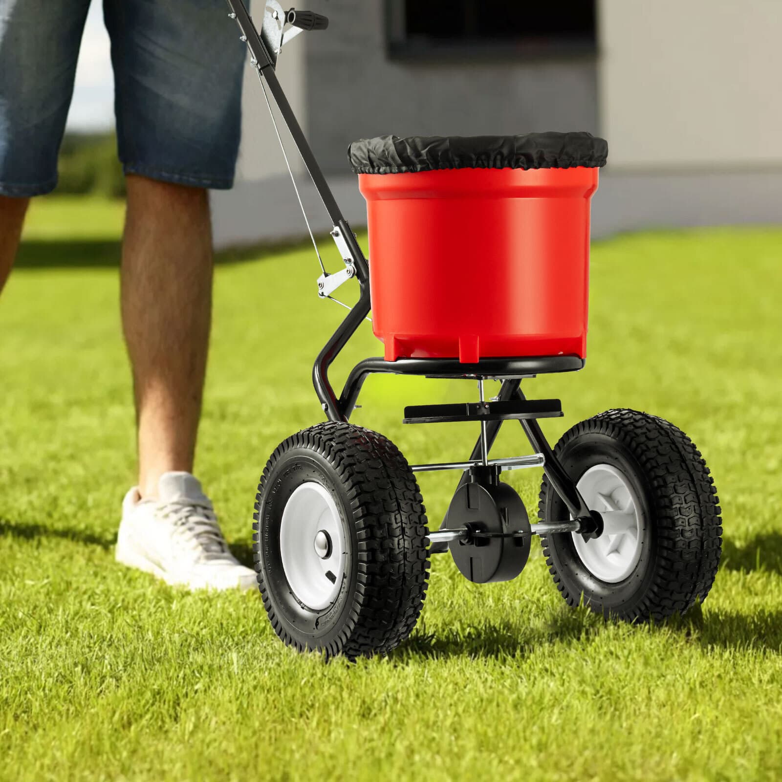 Commercial 90LB Broadcast Fertilizer Spreader Walk-Behind Push Garden Seeder Red 4