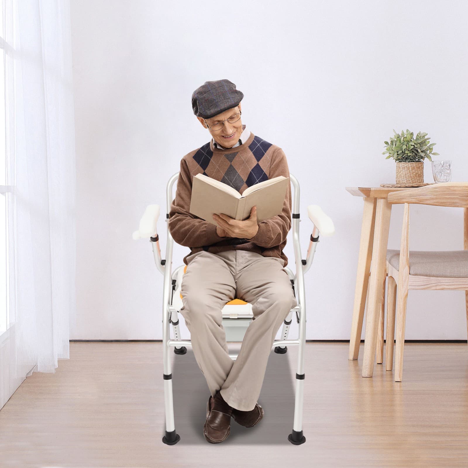 Bedside Adjustable Shower Chair Commode Chair w/Backrest & Armrest Floorstanding 3