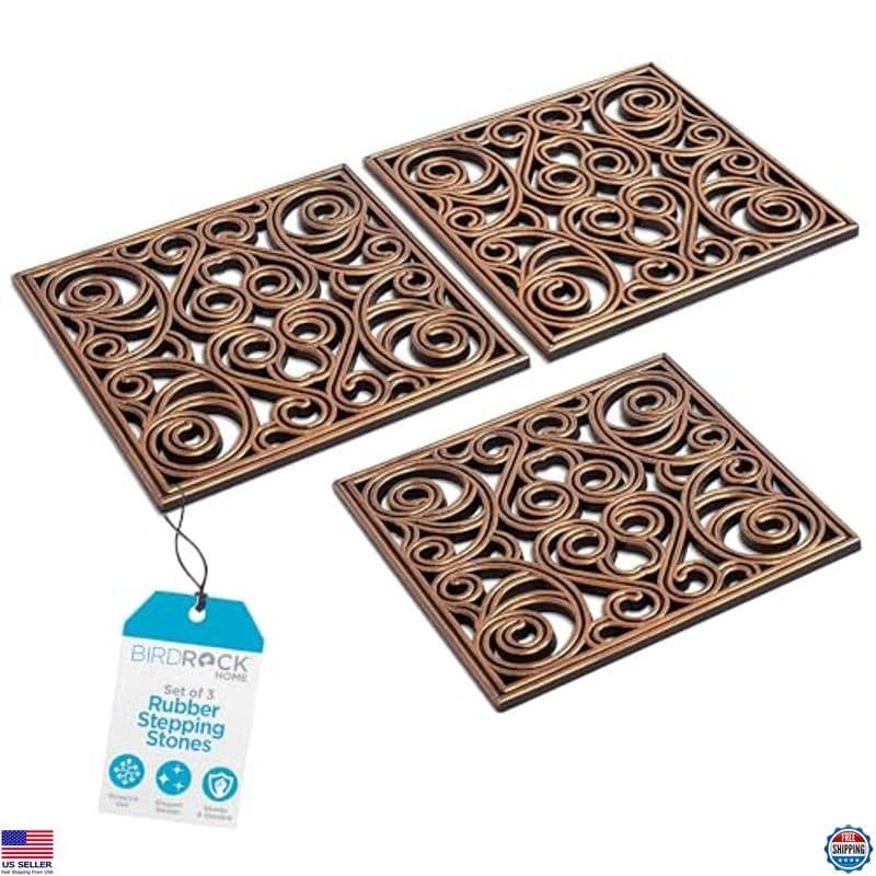 BIRDROCK HOME Copper Decorative Rubber Stepping Stones - Set of 3 Garden Pavers