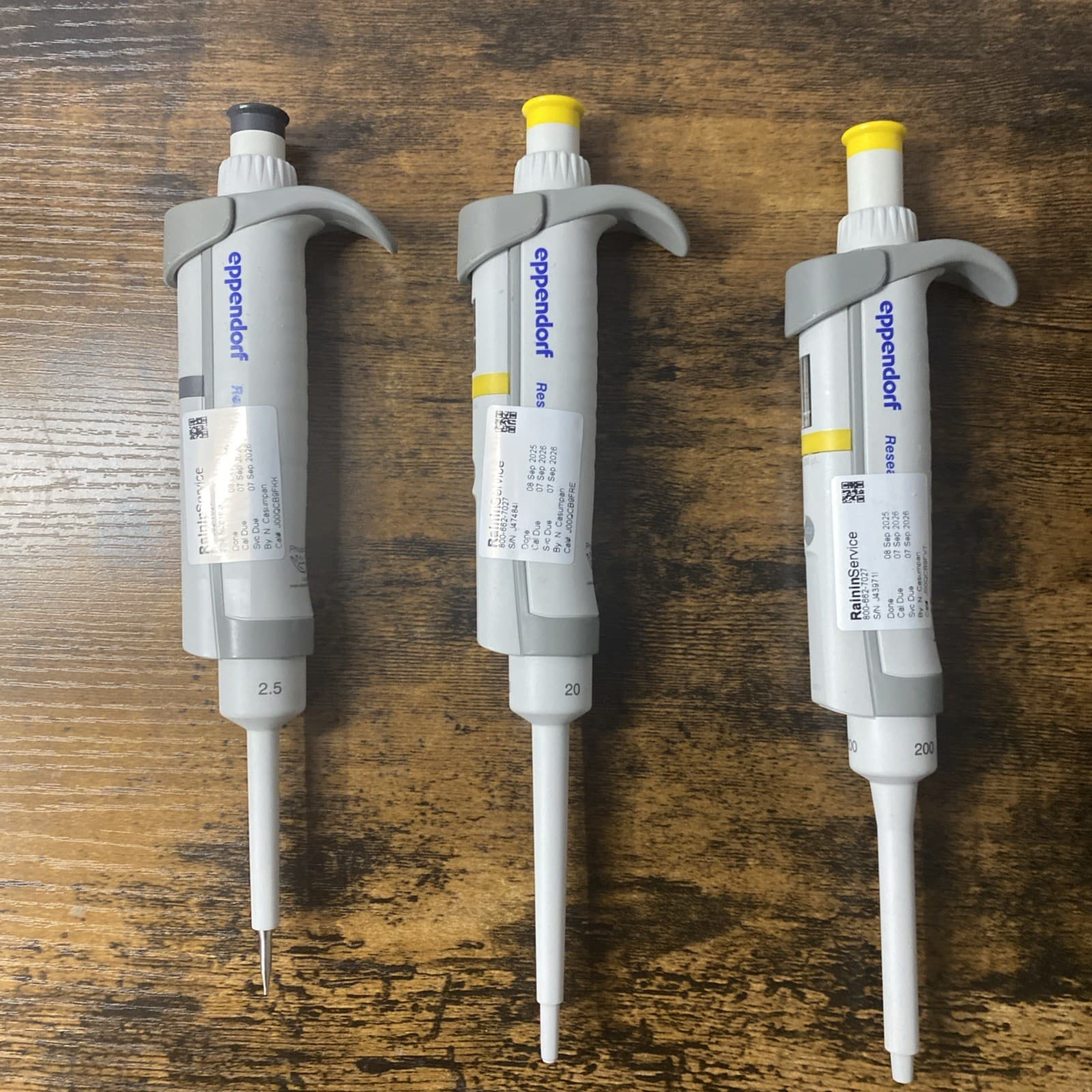 Eppendorf Research Plus Pipette set of 3 -  200, 20 & 2.5: Calibrated Sep 2025 2