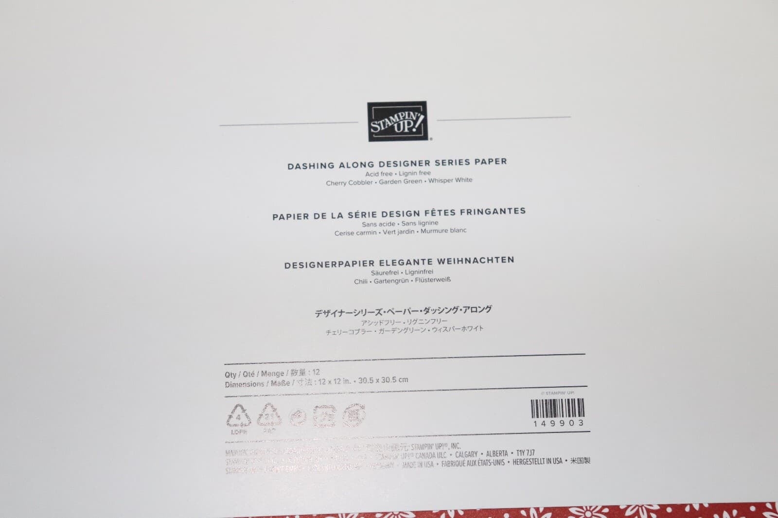 Stampin Up Dashing Along Designer Series Paper #149903 12x12 3