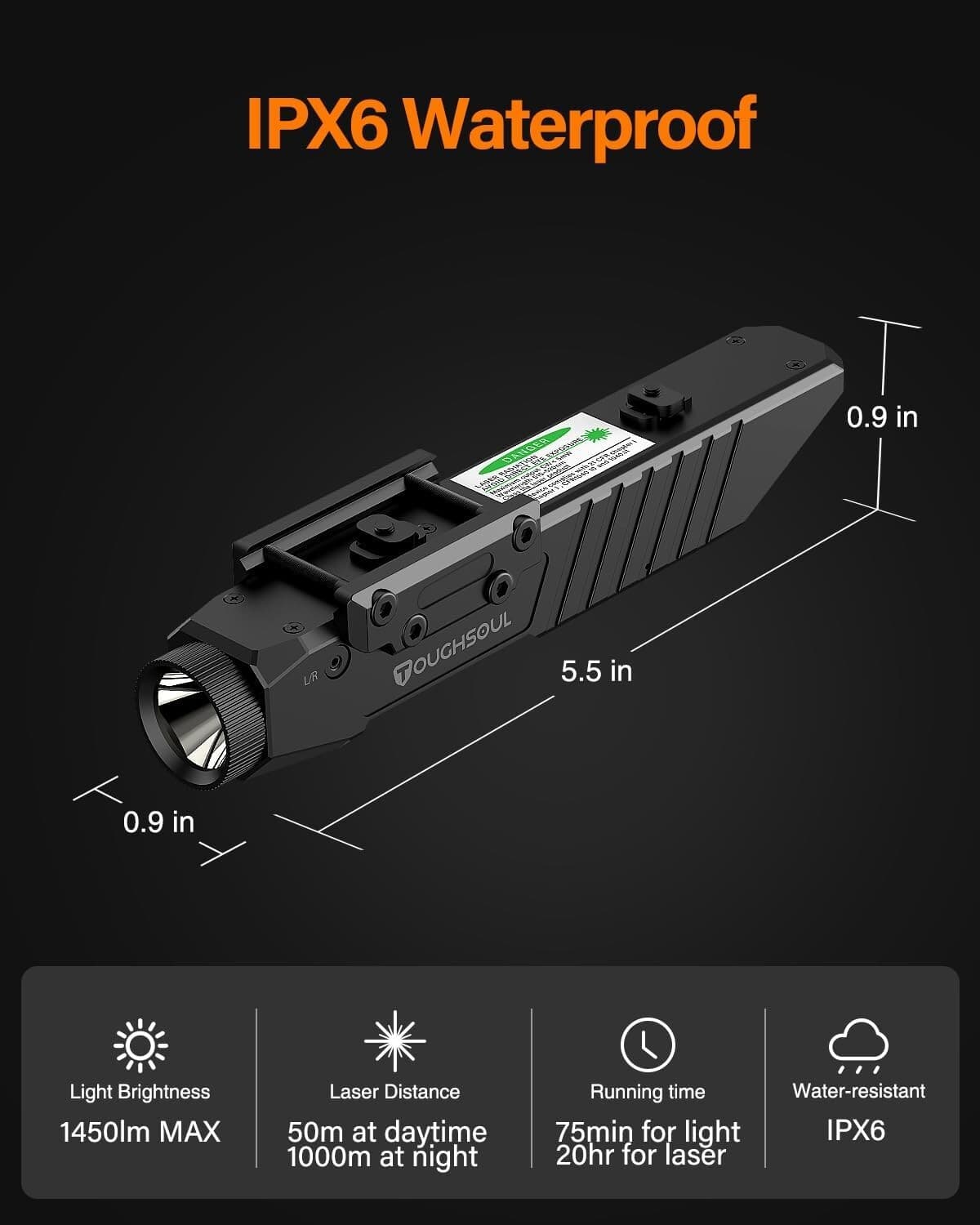 TOUGHSOUL 1450 Lumen Flashlight & Red Laser Sight w/ M-Lok & Picatinny Dual Rail 2