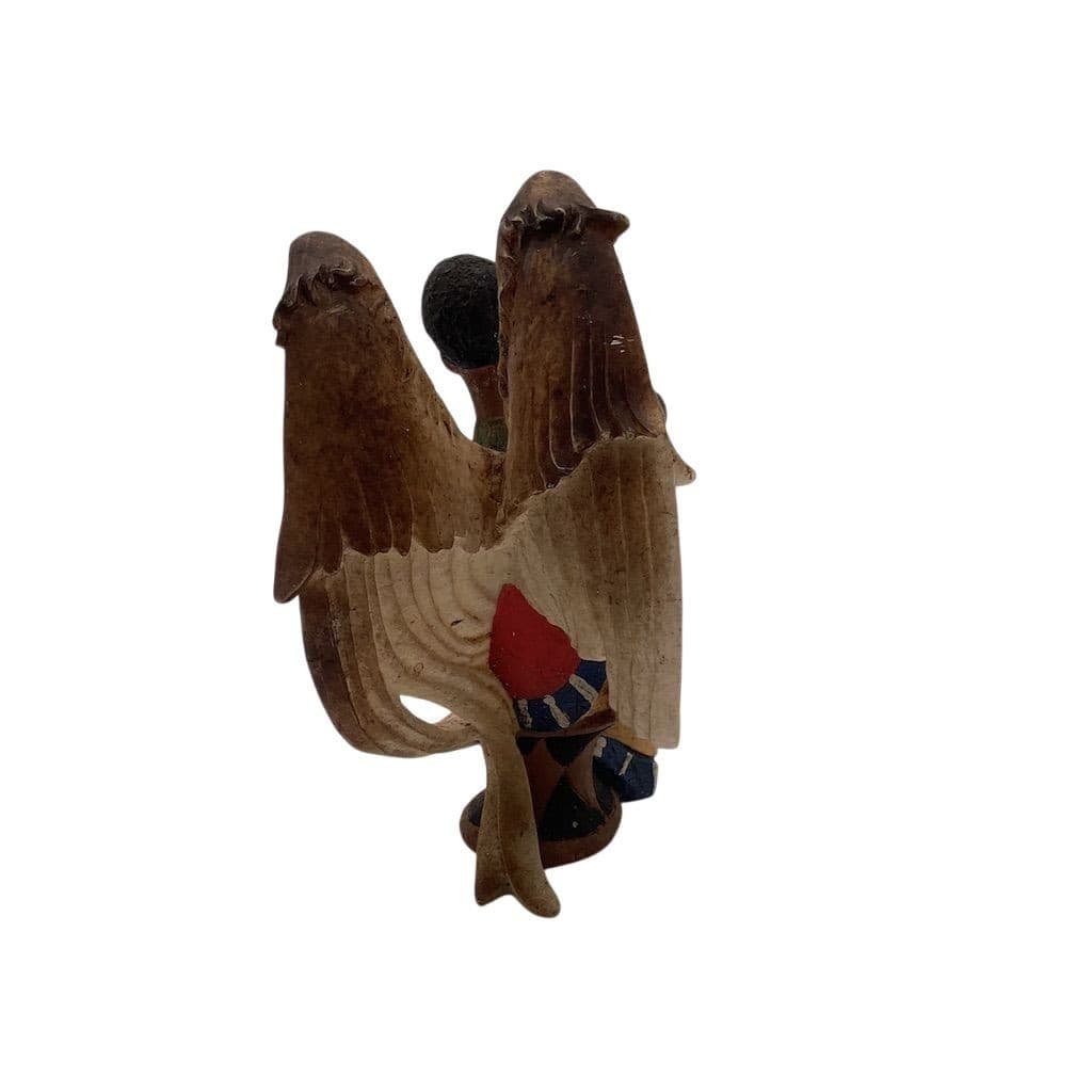 Hand-Carved African American Angel Figurine with Child 3