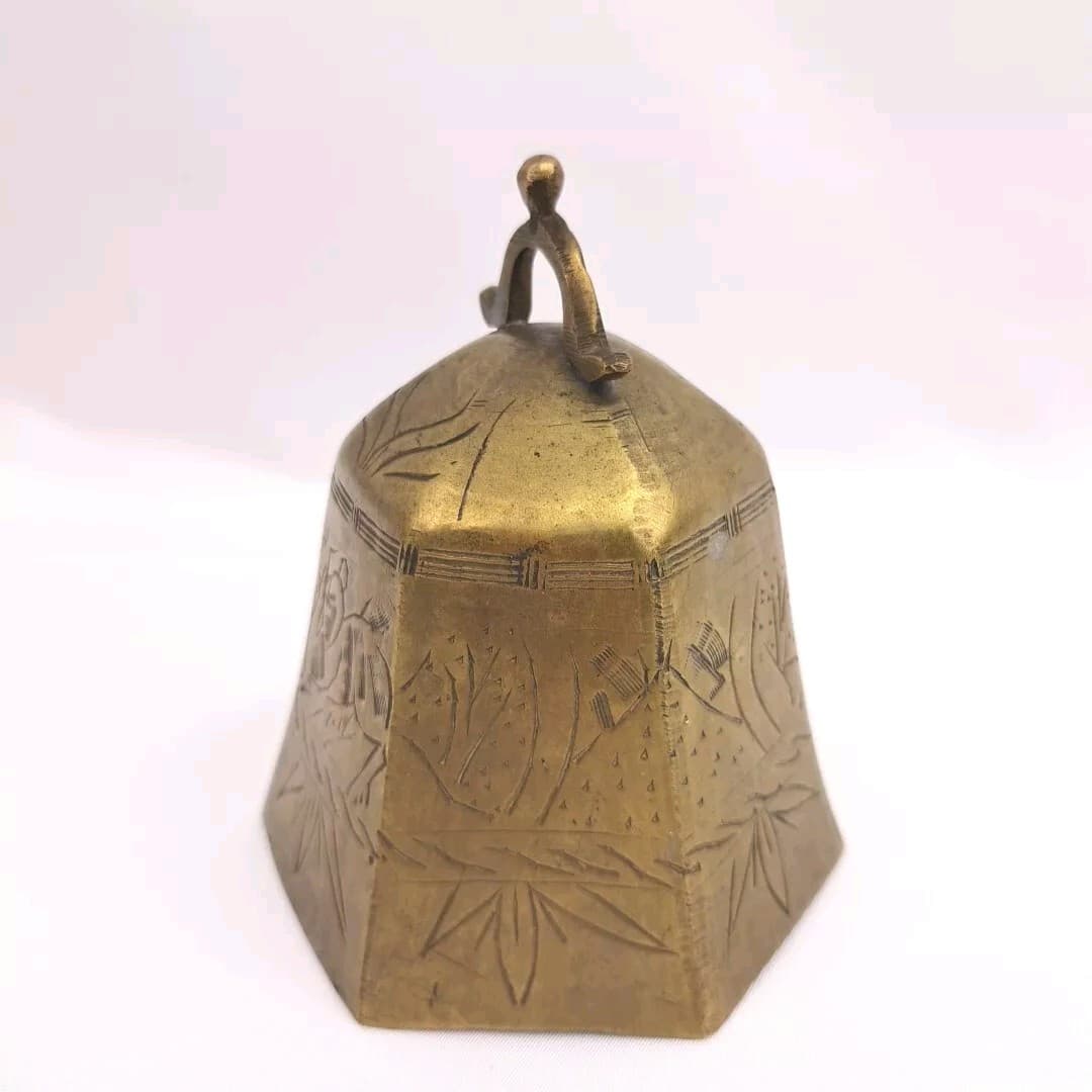 Antique Tibetan Bell Chinese Buddhism Temple Brass Faceted Meditation Prayer 3