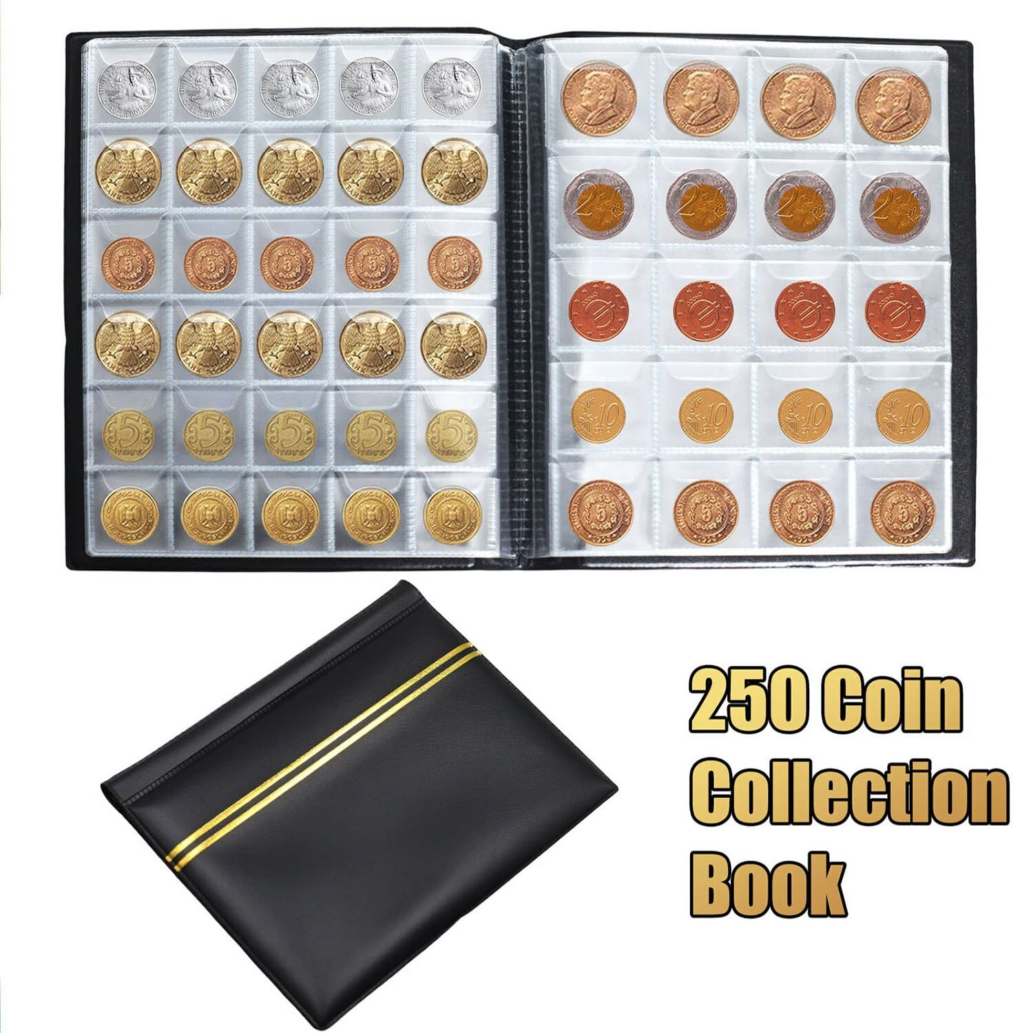 250~Cells~Coins~Storage~Book~High~capacity~Collection~Album~Folder~Money~Holder~ 5