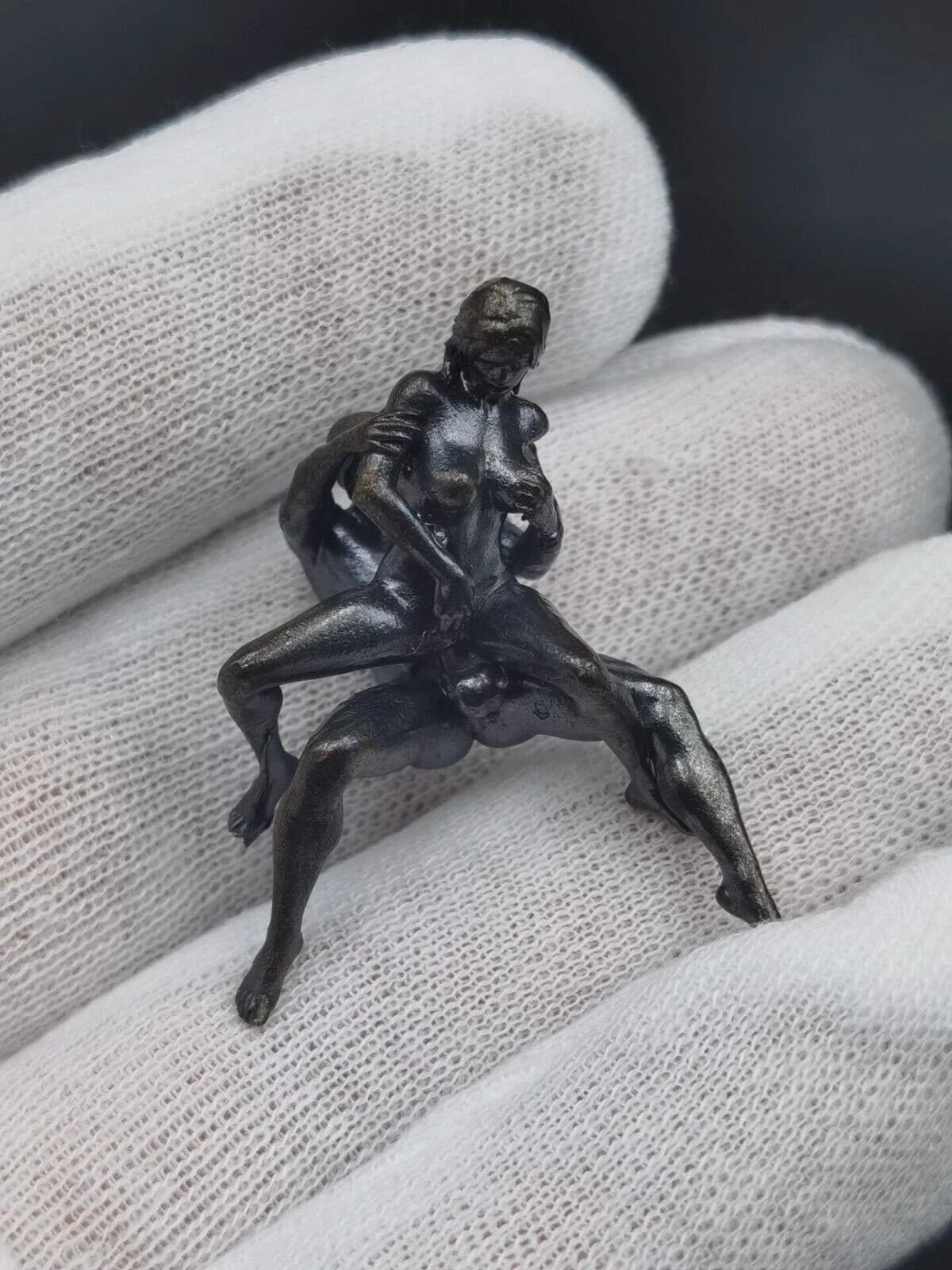 7PCS Black Solid Bronze Mini Statue Penis Love Man Woman Amulet Art Collection 5