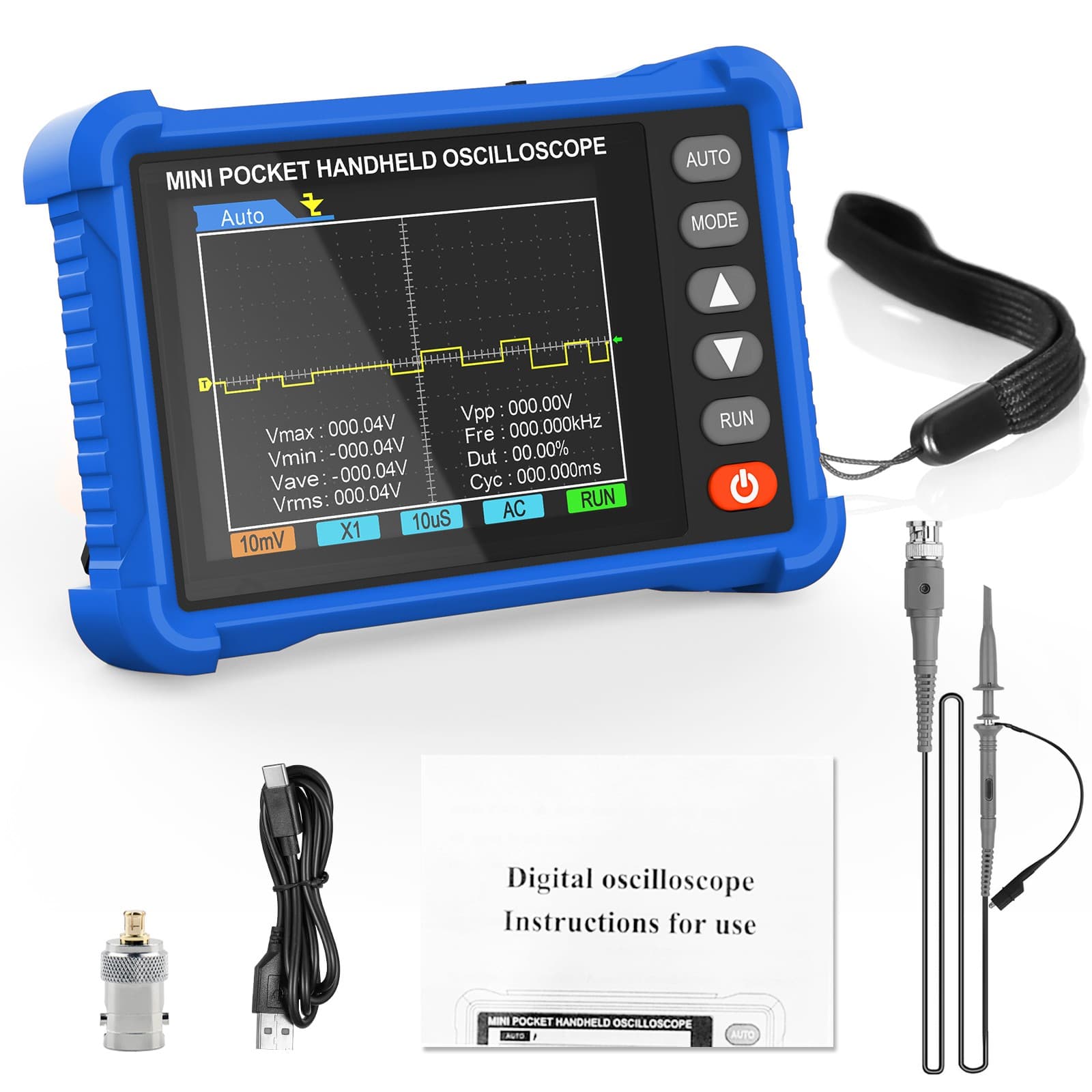 Handheld Digital Oscilloscope Portable Oscilloscope 2.5 MS/s 500kHz/250kHz 2.8''