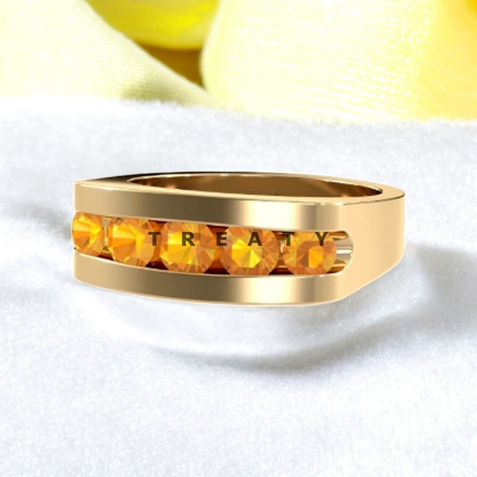 Citrine Round Cut With 925 Sterling Silver Gold Plated Ring For Men's #479 # 3