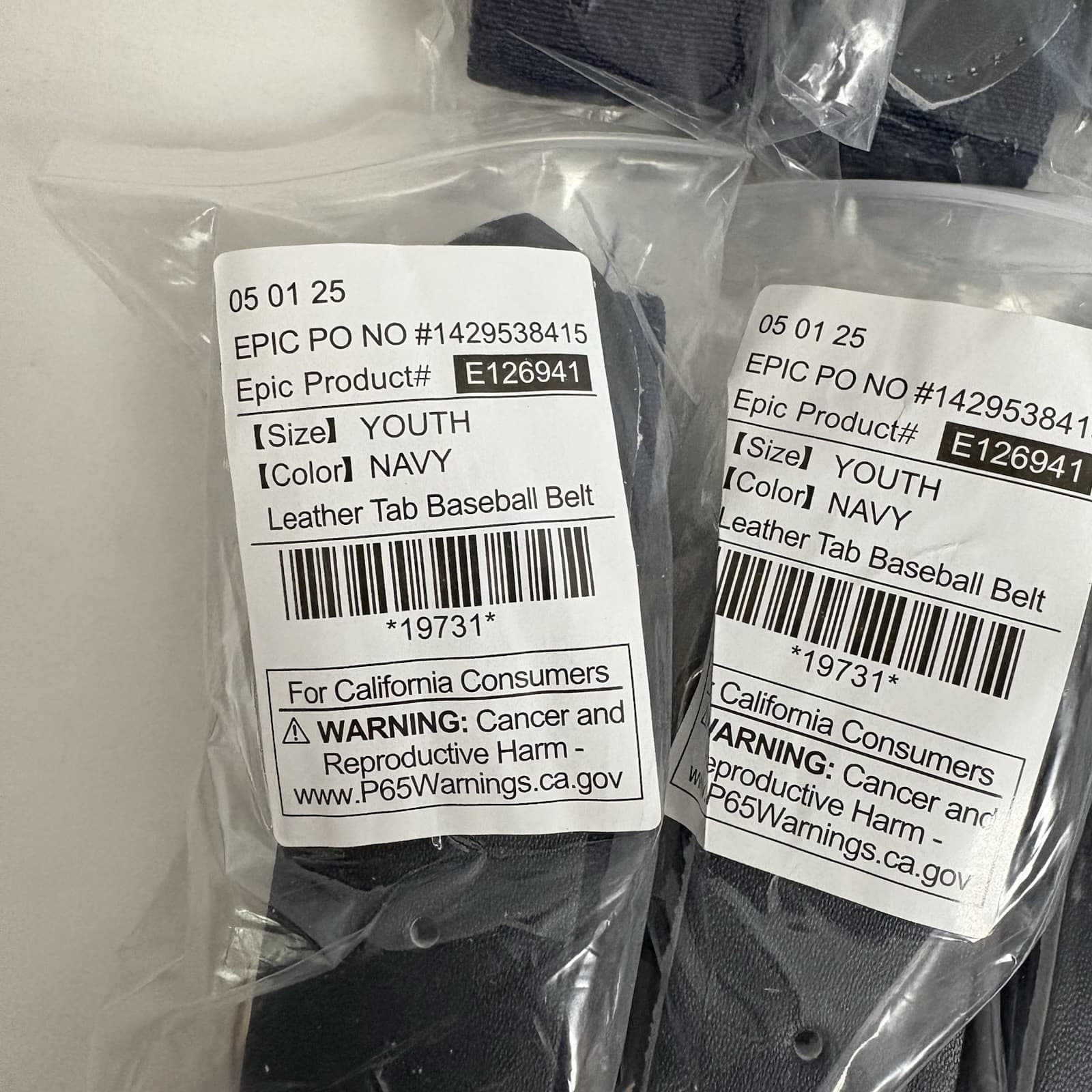 Lot Of 10 Epic #E126941 Youth Navy Blue Baseball Belt With Leather Tab New 2