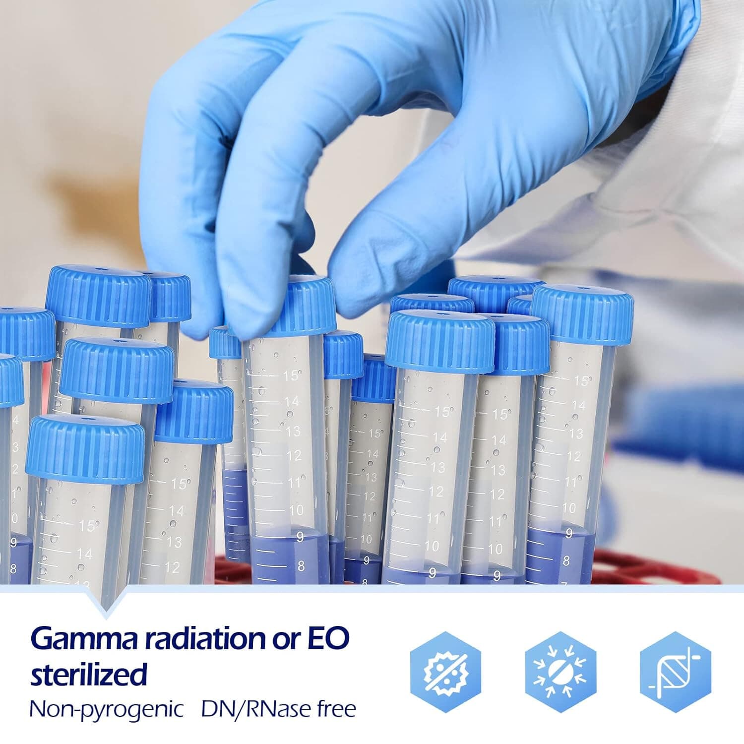 15mL Centrifuge Tube with Blue Flat Top Screw Cap,Conical,Sterile,PP Test Tubes 5