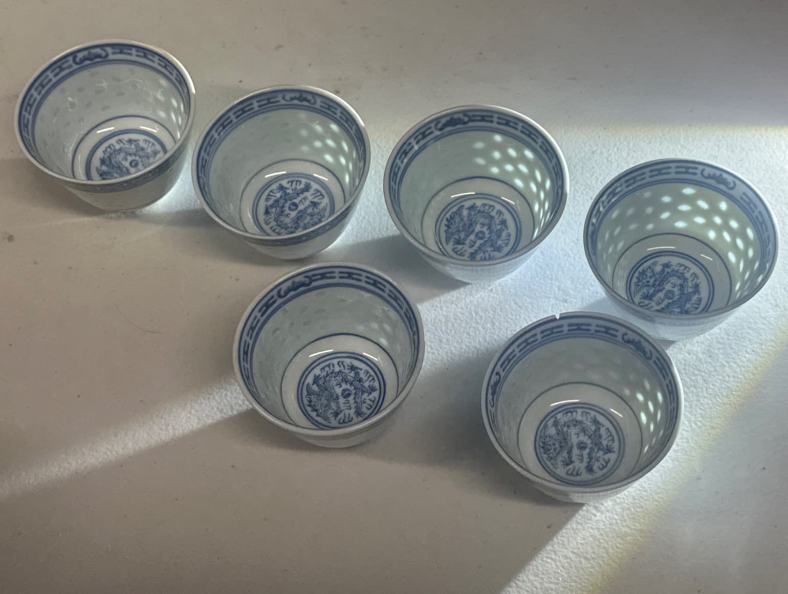 Vintage 6 Chinese Floral Blue White Porcelain Rice Eye Grain Bowl Jingdezhen 3” 3