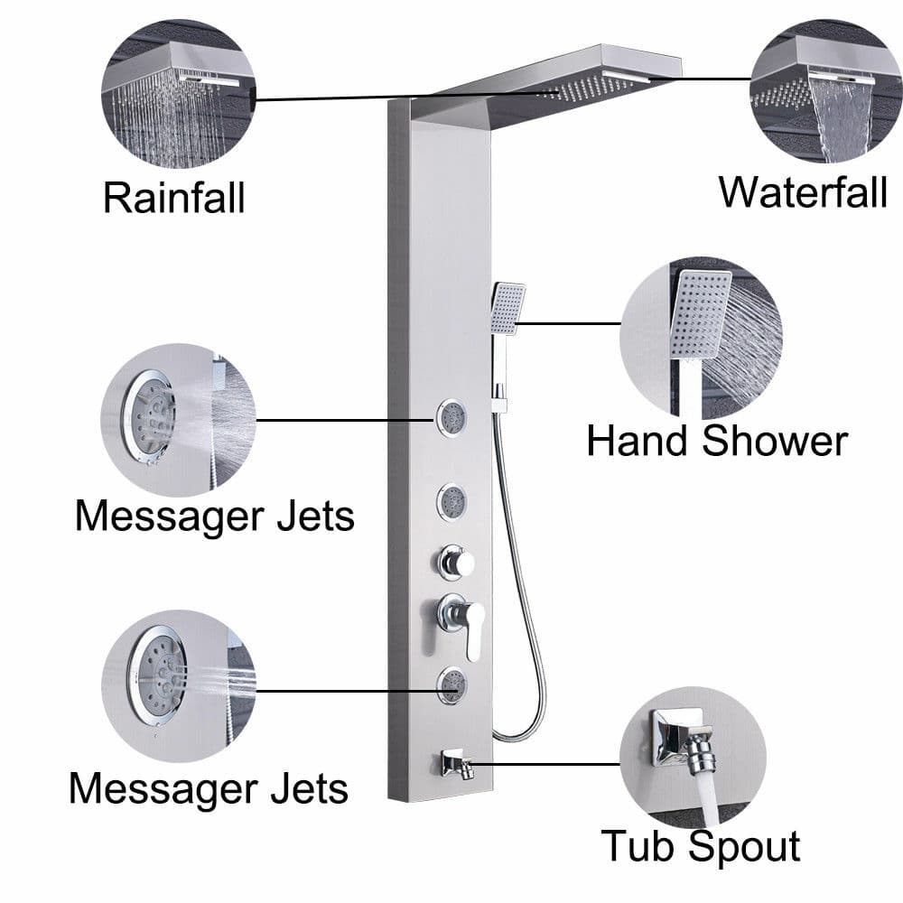 Stainless Steel LED Rain Waterfall Shower Panel Tower Column System Massage Jets 3