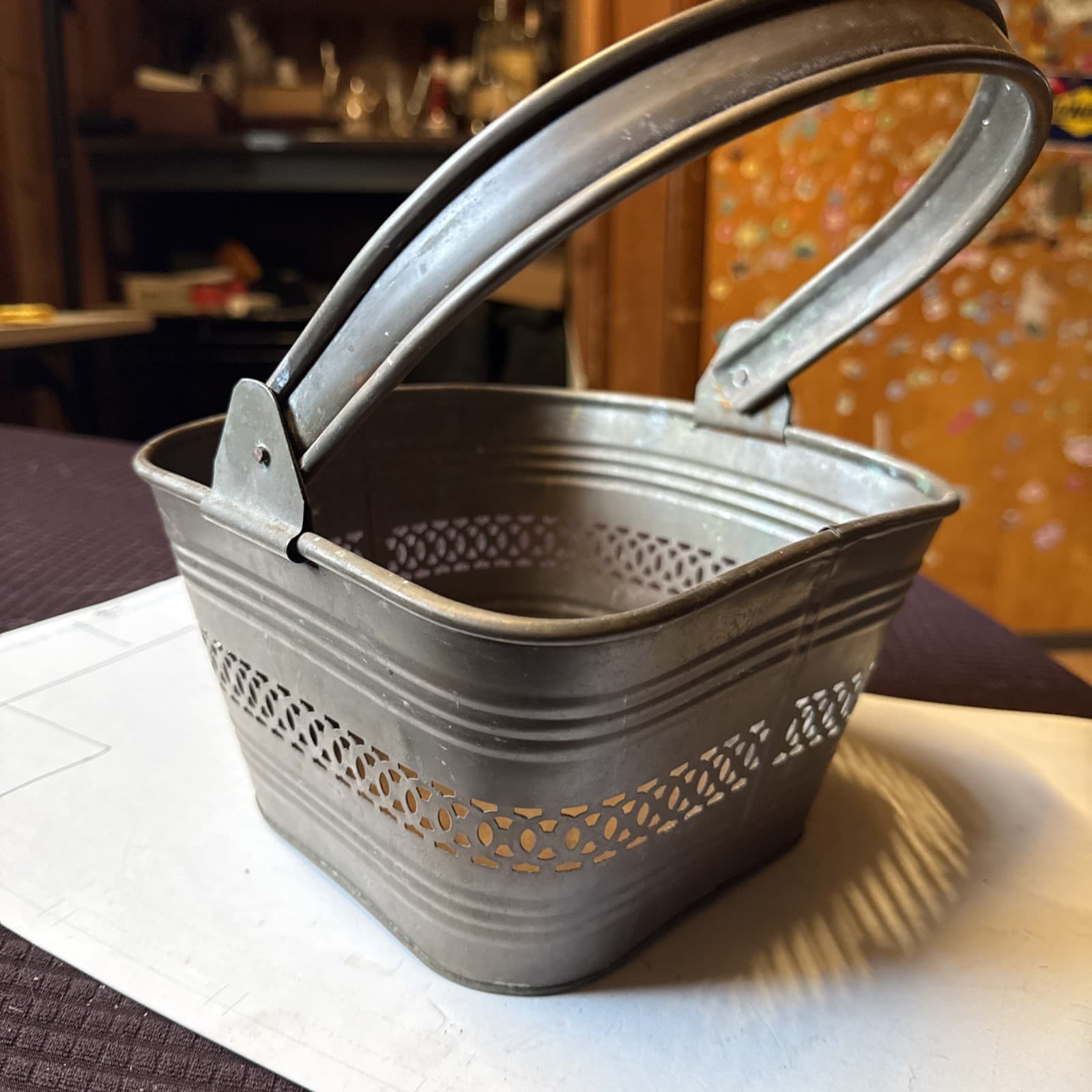 Vintage Brass Copper Looking  Basket With Handle 8” Wide 5” Tall 3