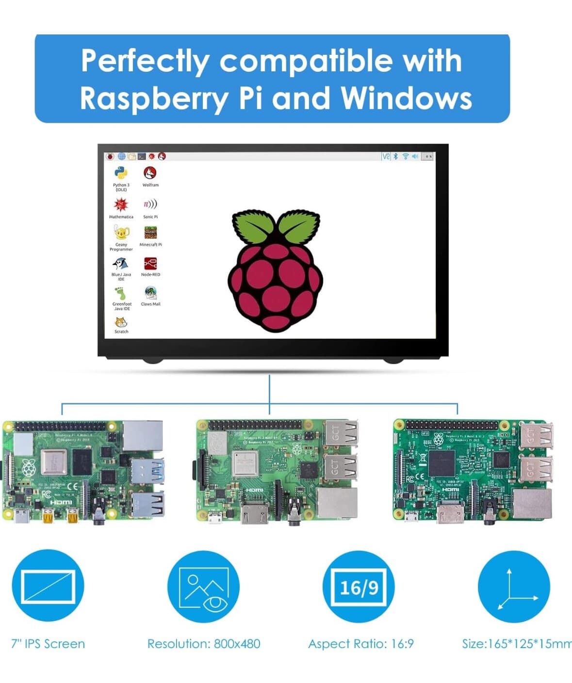 HMTECH Raspberry Pi Screen 7 Inch HDMI Monitor 800x480 LCD Screen Display M... 4