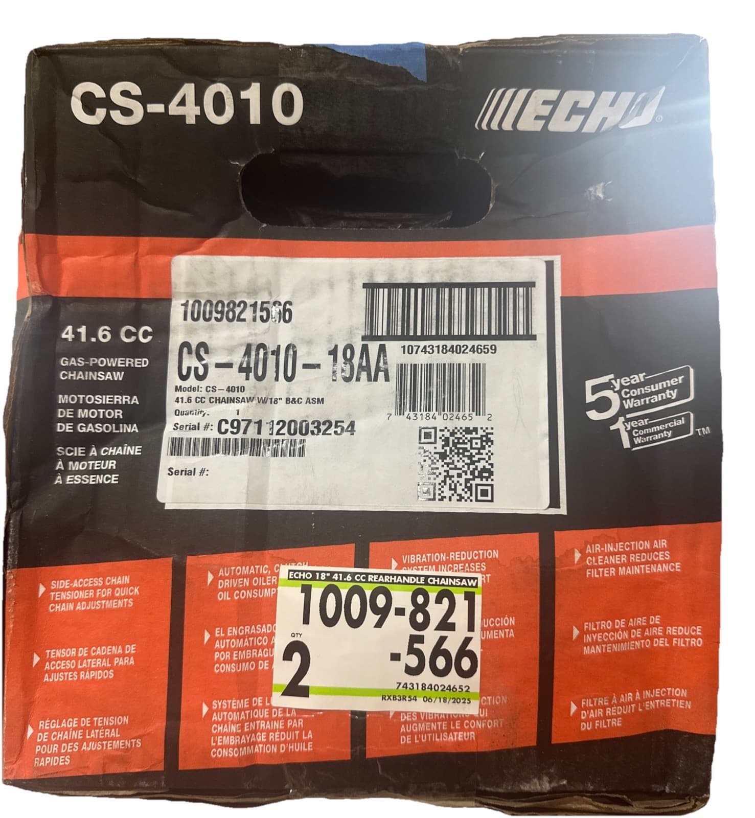 NEW ECHO 18 in. 41.6 cc 2-Stroke Gas Rear Handle Chainsaw 2